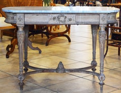 19th Century French Louis XVI Style Carved Marble-Top Blonde Wood Centre Table