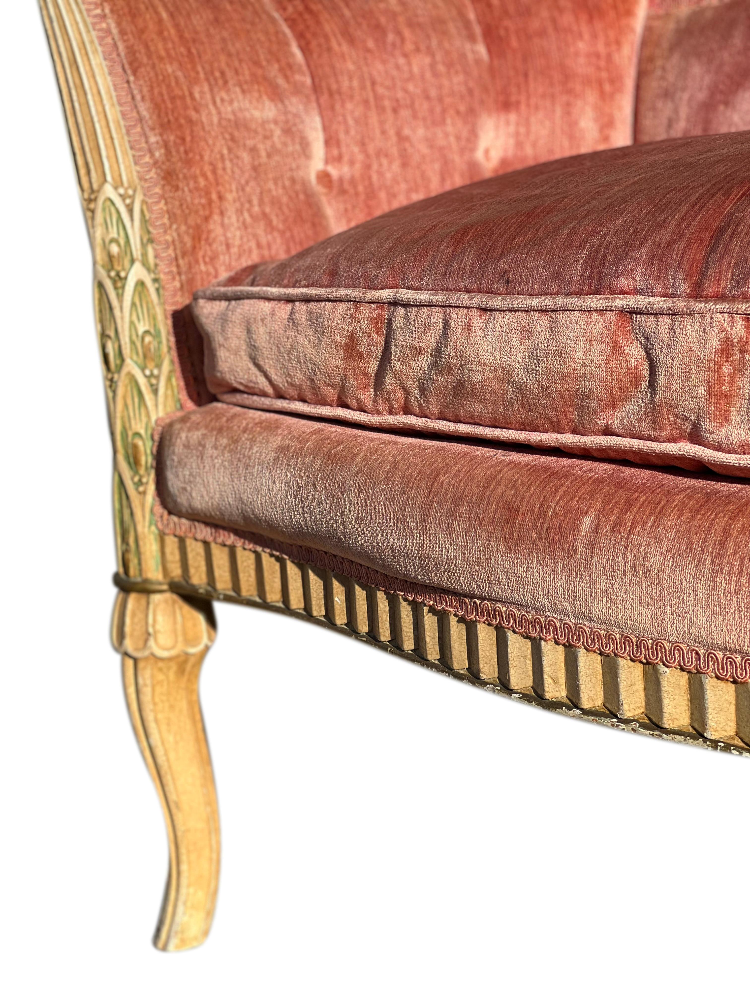 19th Century French Louis XVI Style Carved Velvet Settee For Sale 10
