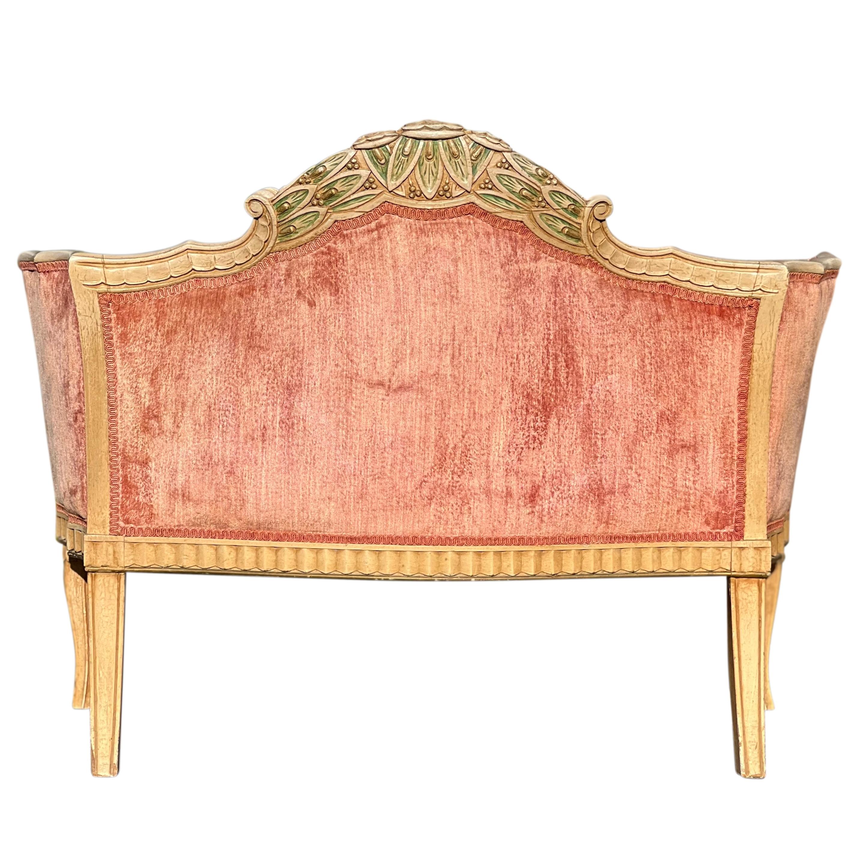 Upholstery 19th Century French Louis XVI Style Carved Velvet Settee For Sale