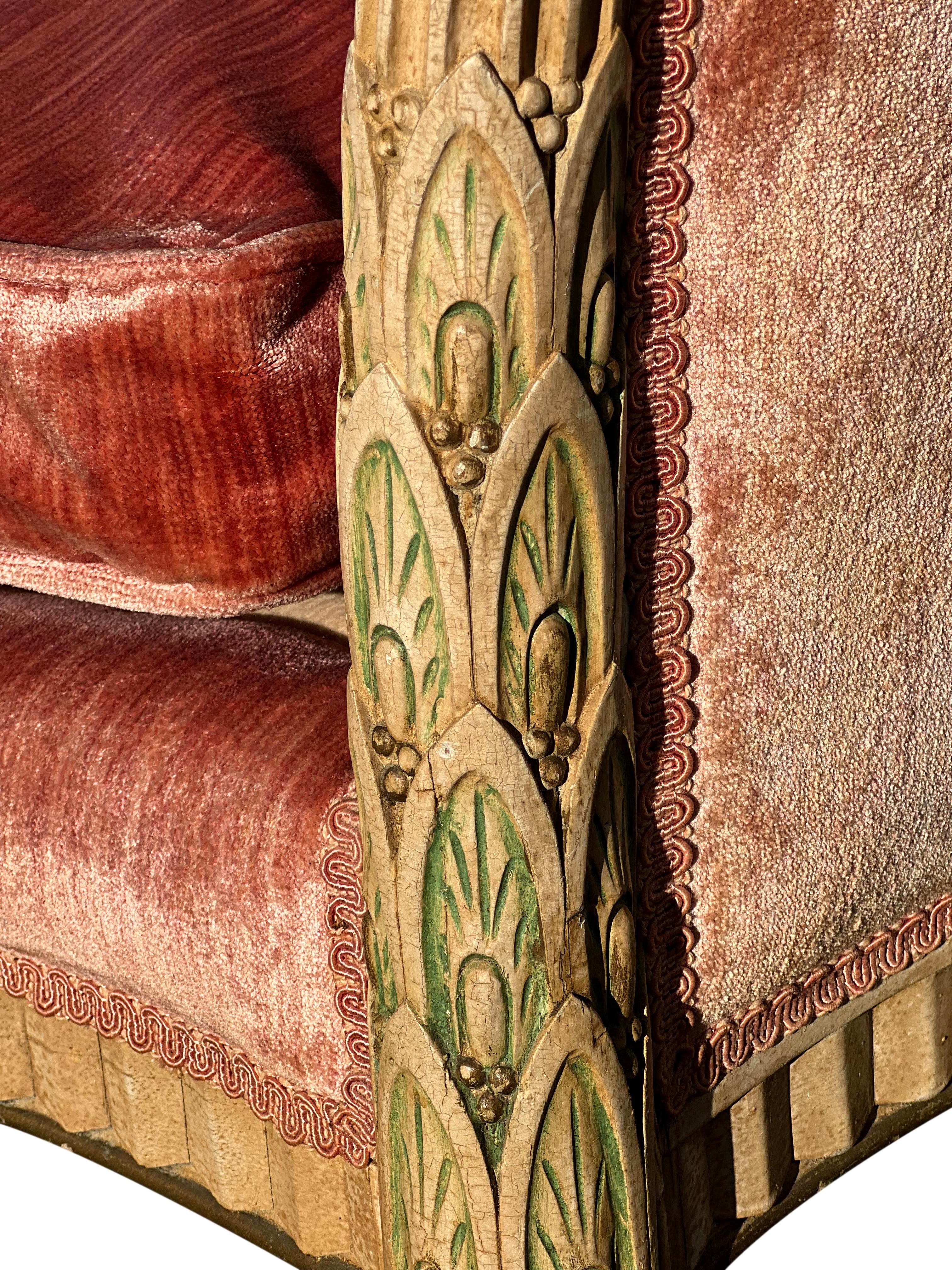 19th Century French Louis XVI Style Carved Velvet Settee For Sale 5