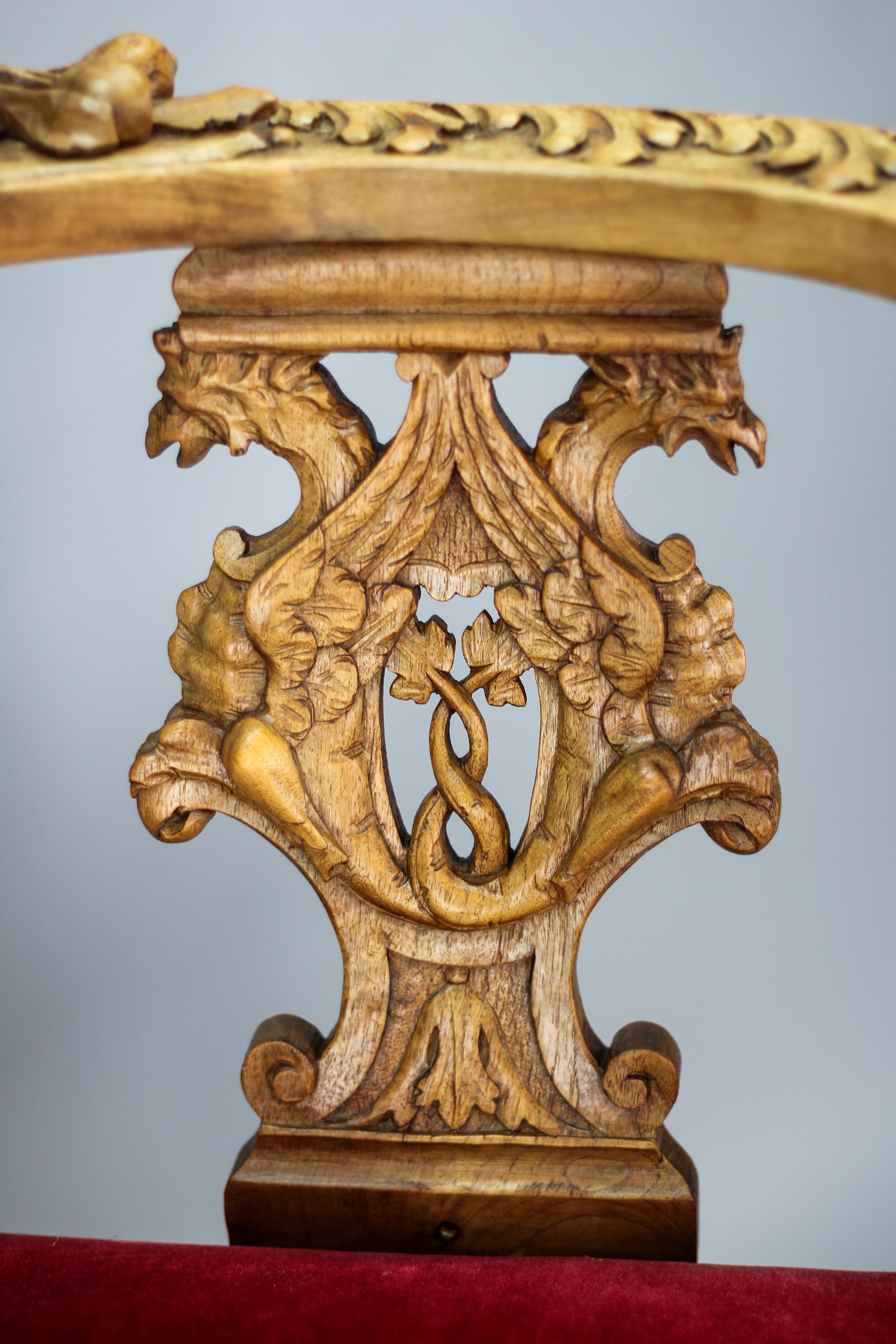 19th Century French Louis XVI Style Carved Walnut Corner Chair For Sale 5