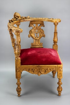 19th Century French Louis XVI Style Carved Walnut Corner Chair