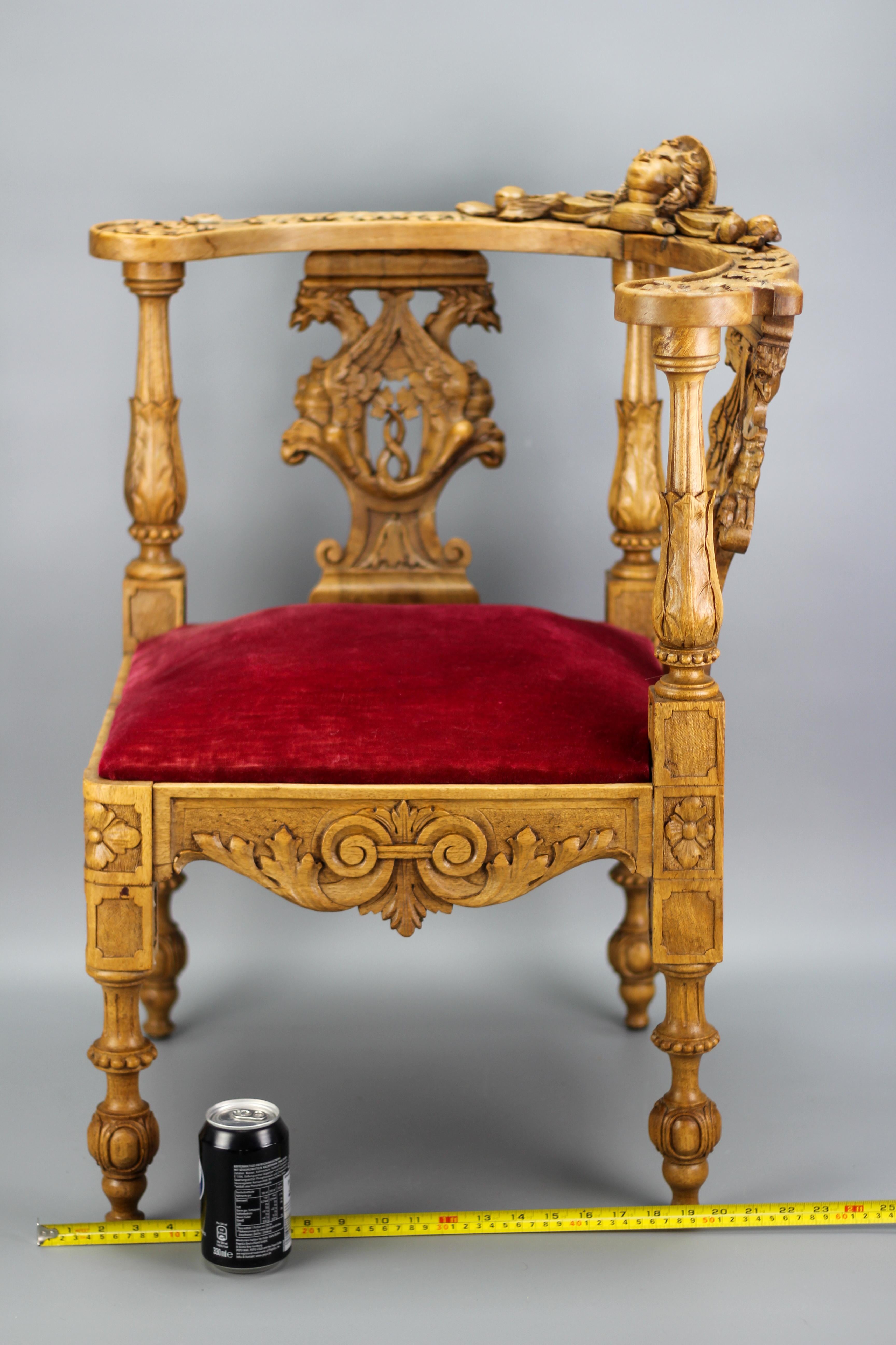19th Century French Louis XVI Style Carved Walnut Corner Chair For Sale 14