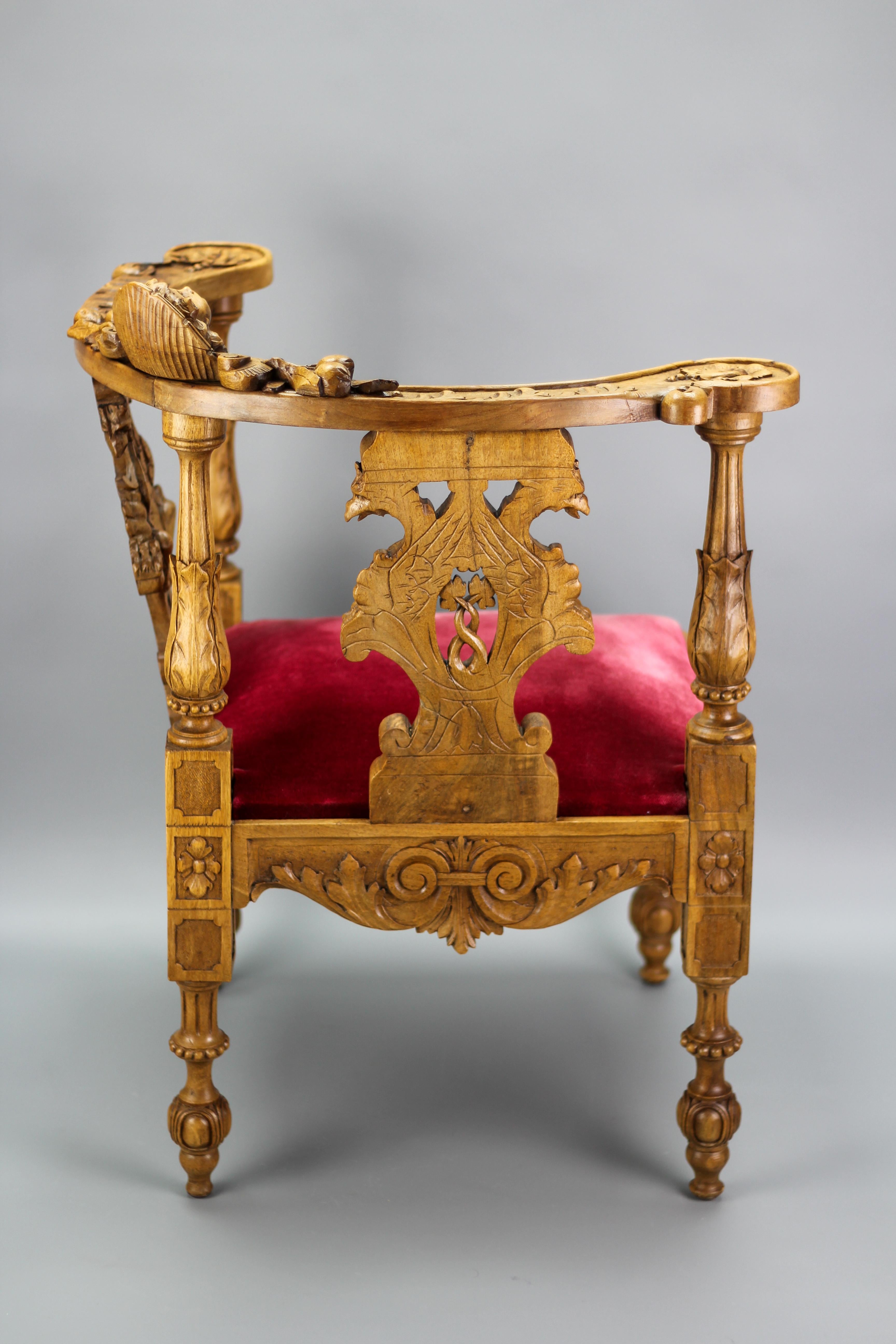 Hand-Carved 19th Century French Louis XVI Style Carved Walnut Corner Chair For Sale