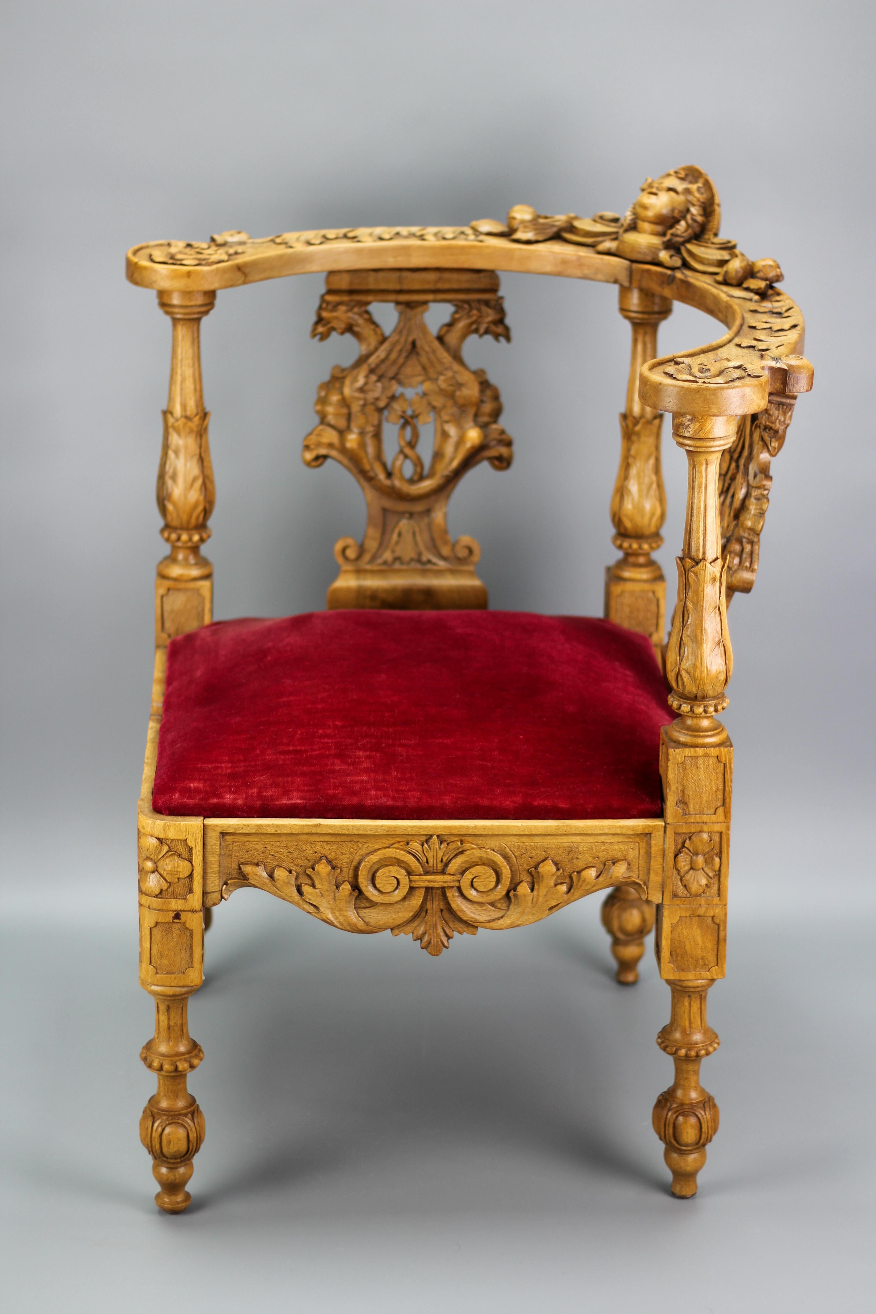 Late 19th Century 19th Century French Louis XVI Style Carved Walnut Corner Chair For Sale