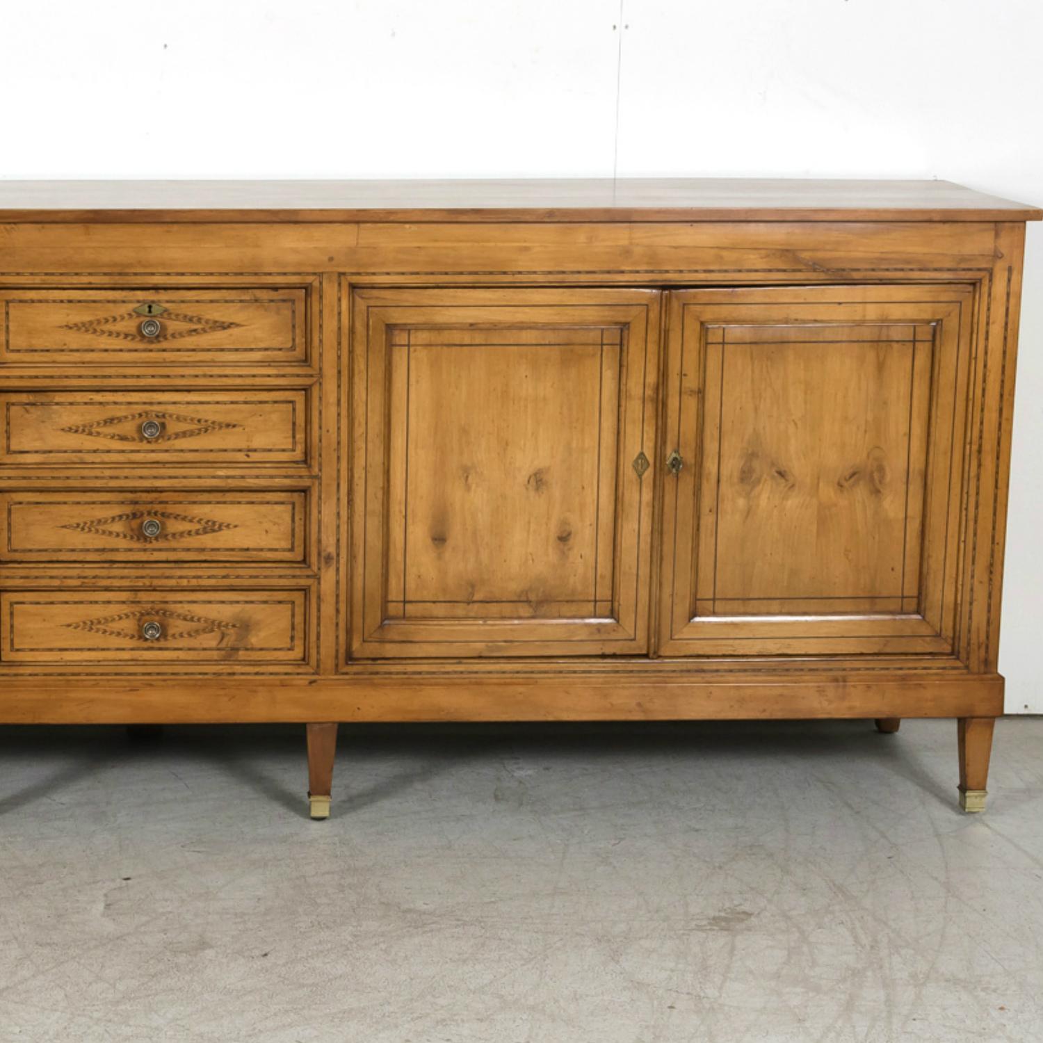  19th Century French Louis XVI Style Cherry Enfilade Buffet with Fruitwood Inlay 7