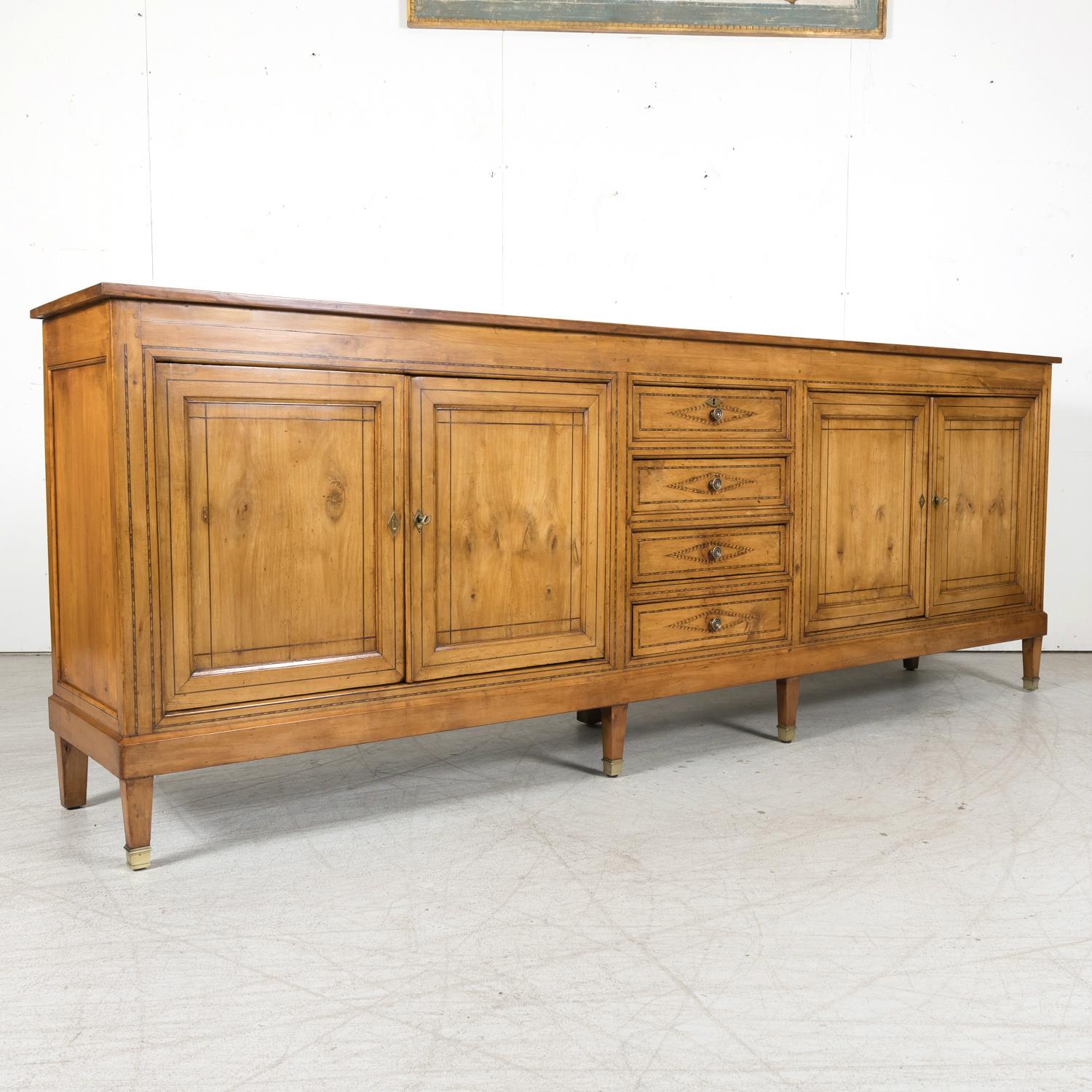Late 19th Century  19th Century French Louis XVI Style Cherry Enfilade Buffet with Fruitwood Inlay