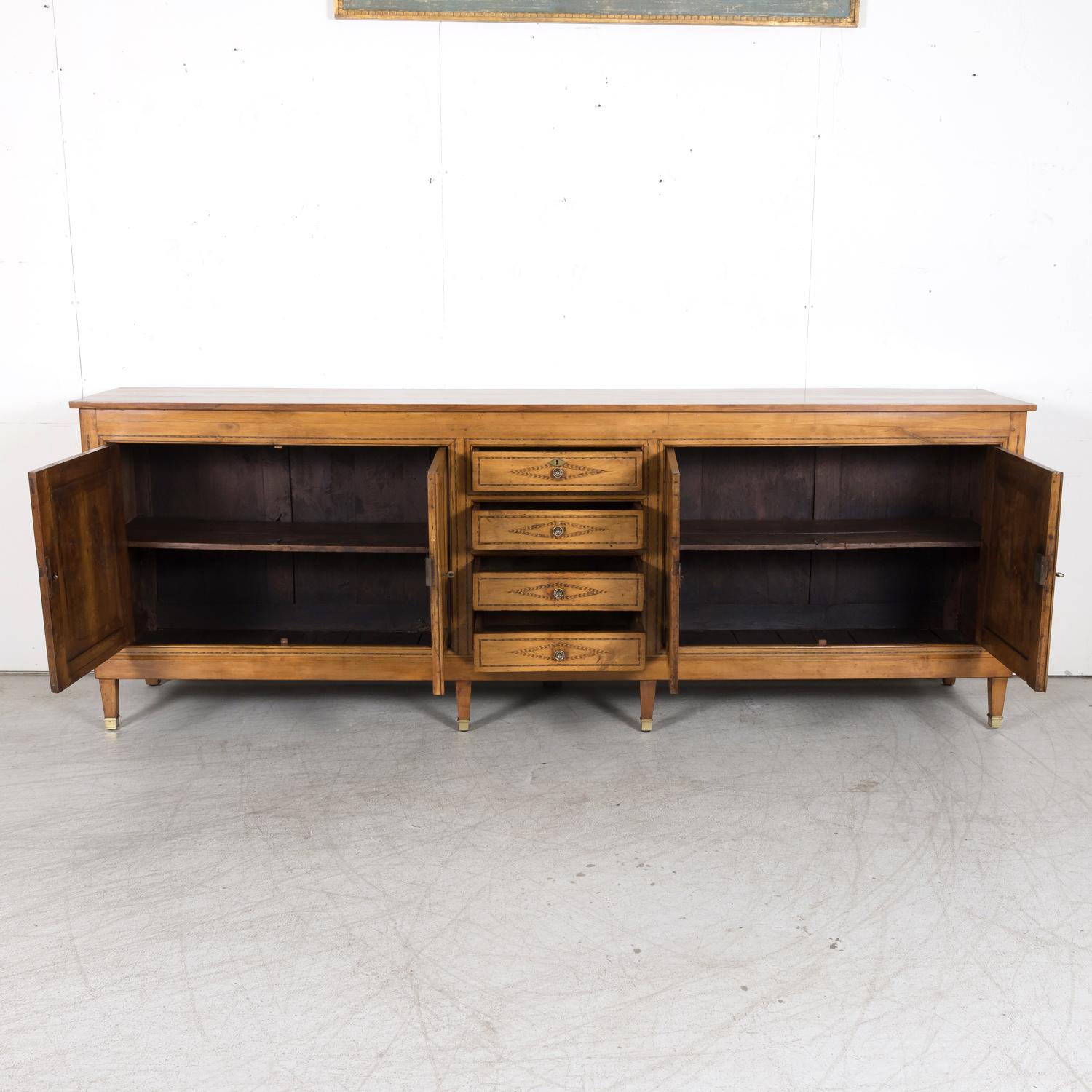  19th Century French Louis XVI Style Cherry Enfilade Buffet with Fruitwood Inlay 1