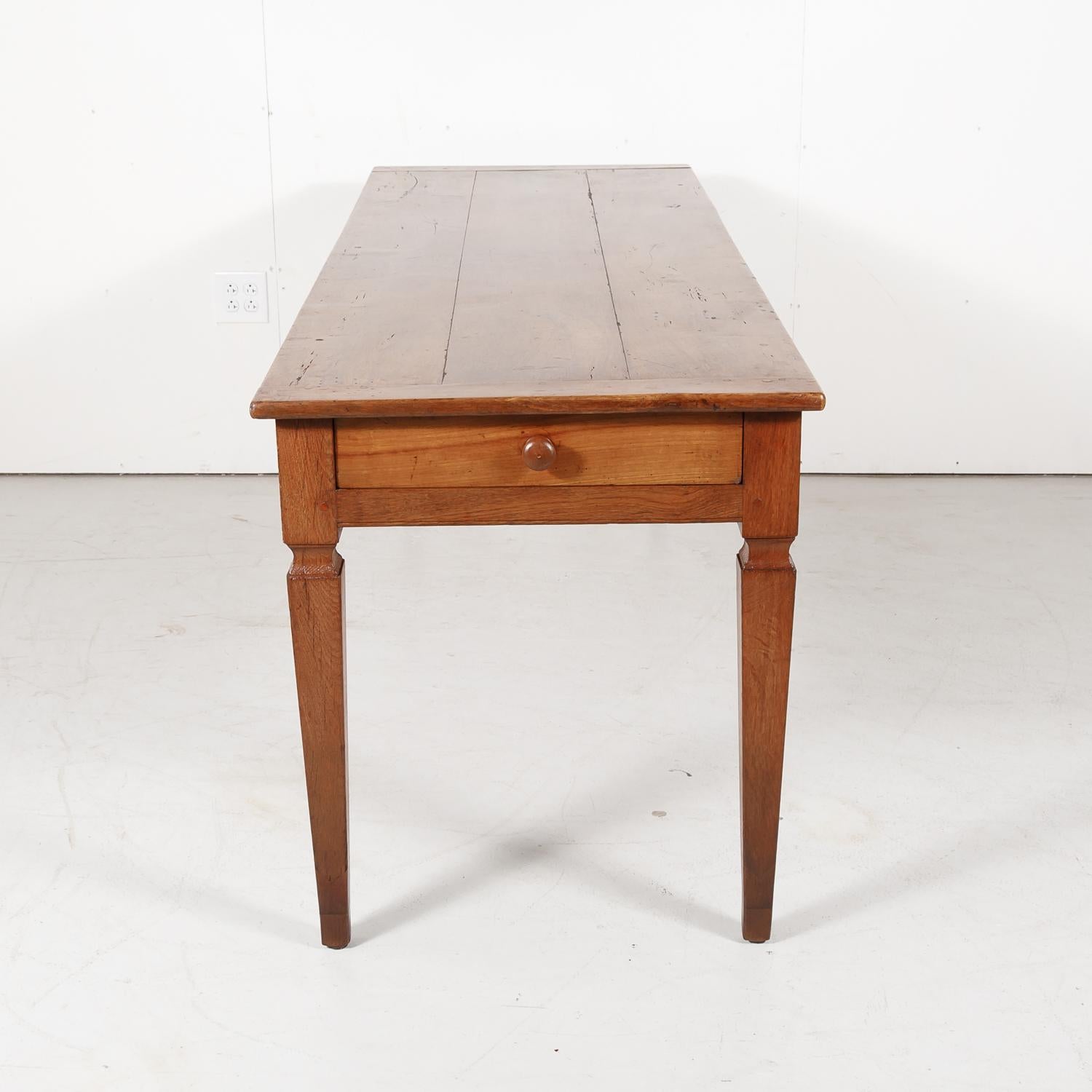 19th Century French Louis XVI Style Cherry Farm Table or Console with Drawer 8