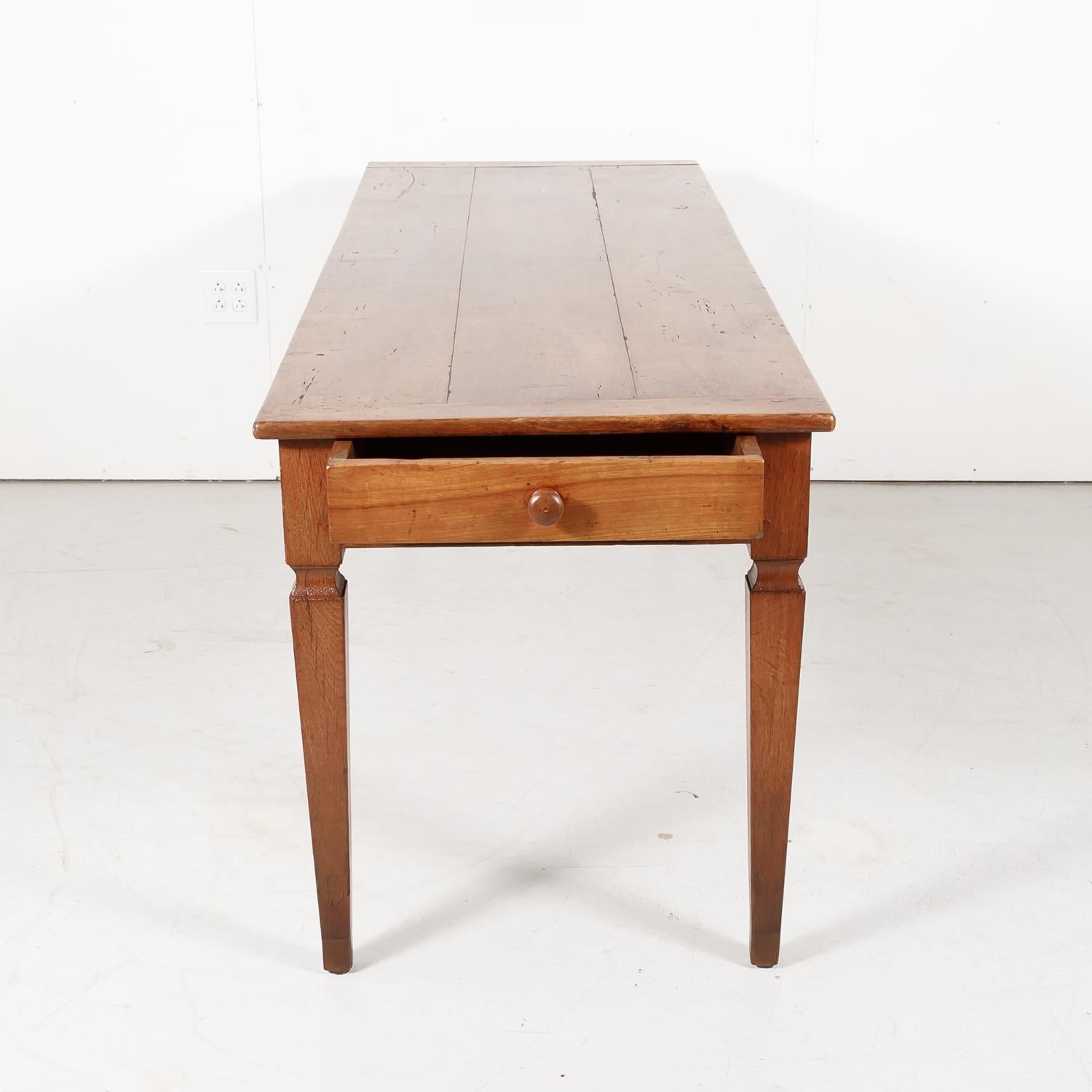19th Century French Louis XVI Style Cherry Farm Table or Console with Drawer 9
