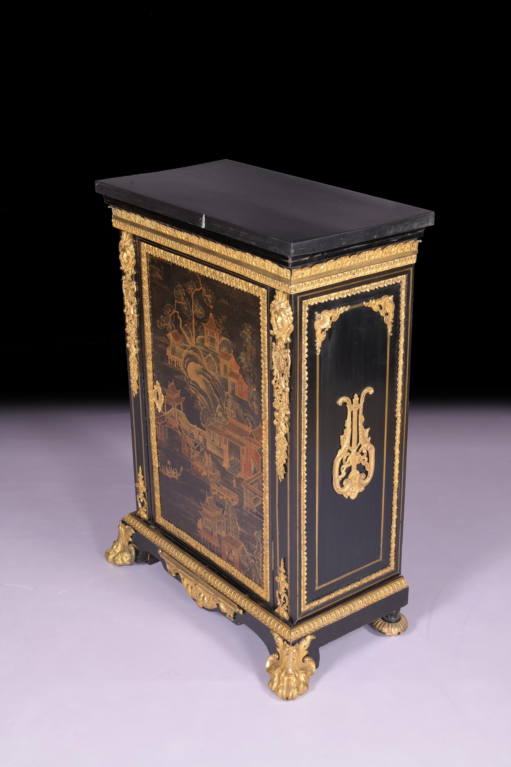 Lacquer 19th Century French Louis XVI Style Chinoserie & Ormolu Mounted Side Cabinet For Sale