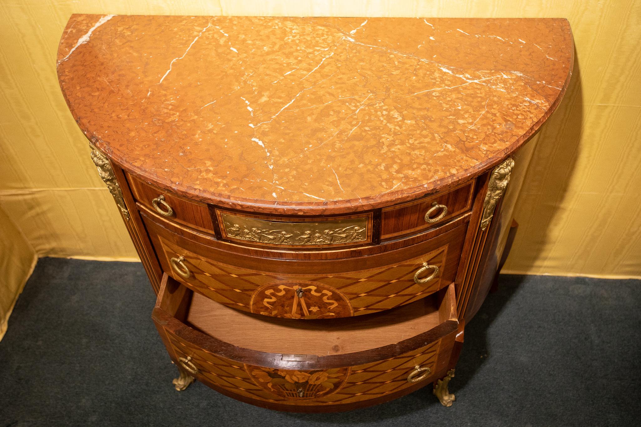 19th Century French Louis XVI Style Demilune Marble-Top Commode In Good Condition In New York, NY