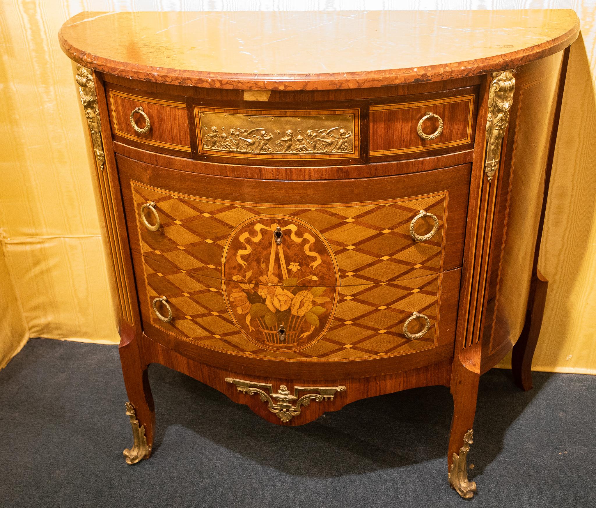 19th Century French Louis XVI Style Demilune Marble-Top Commode 3