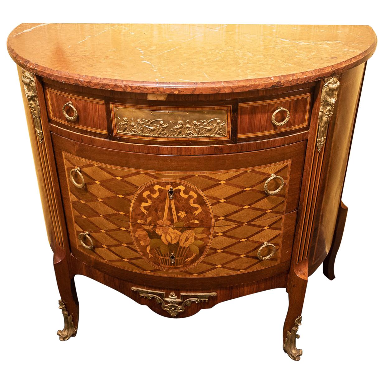 19th Century French Louis XVI Style Demilune Marble-Top Commode