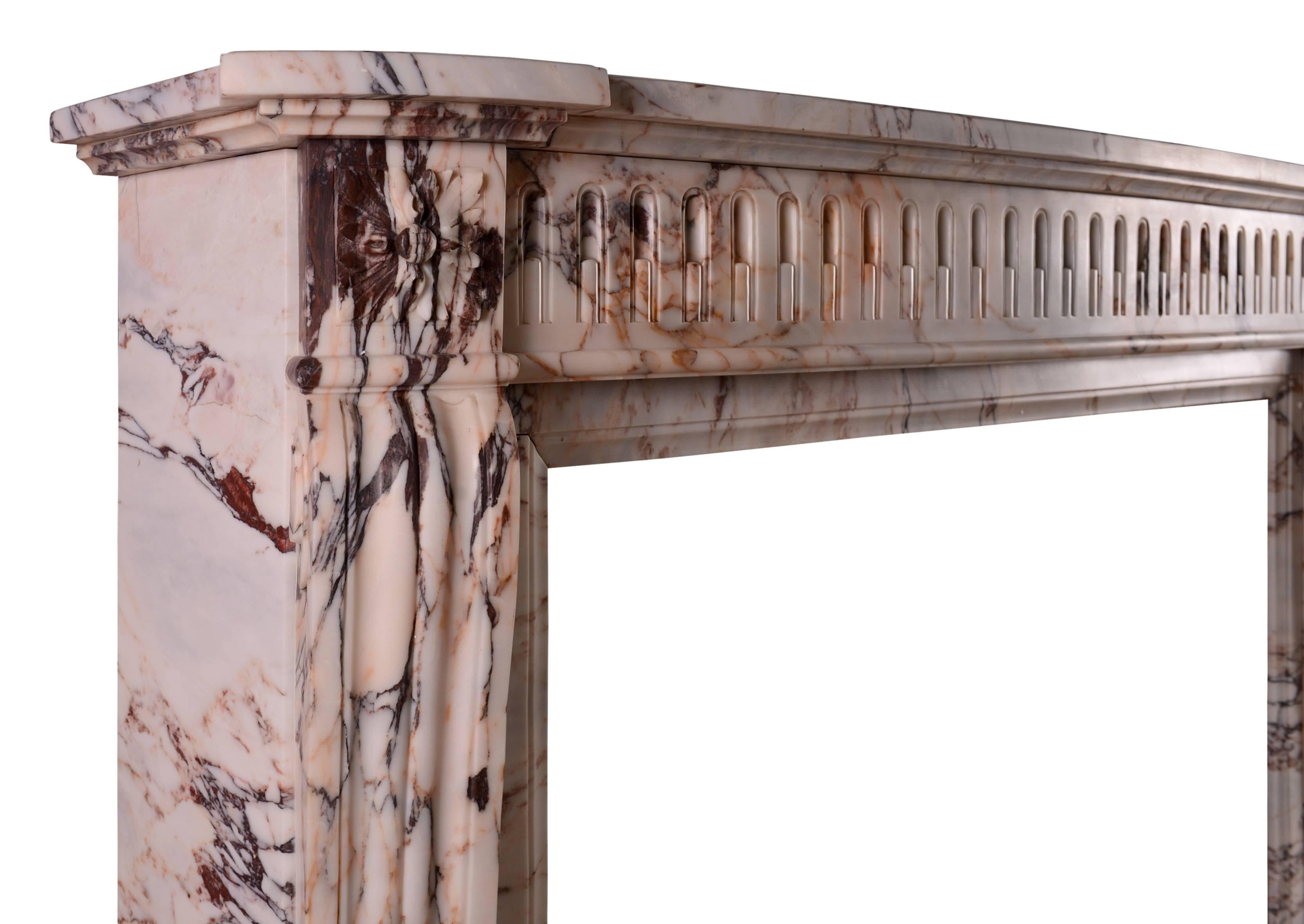 19th Century French Louis XVI Style Fireplace in Veined Marble 1