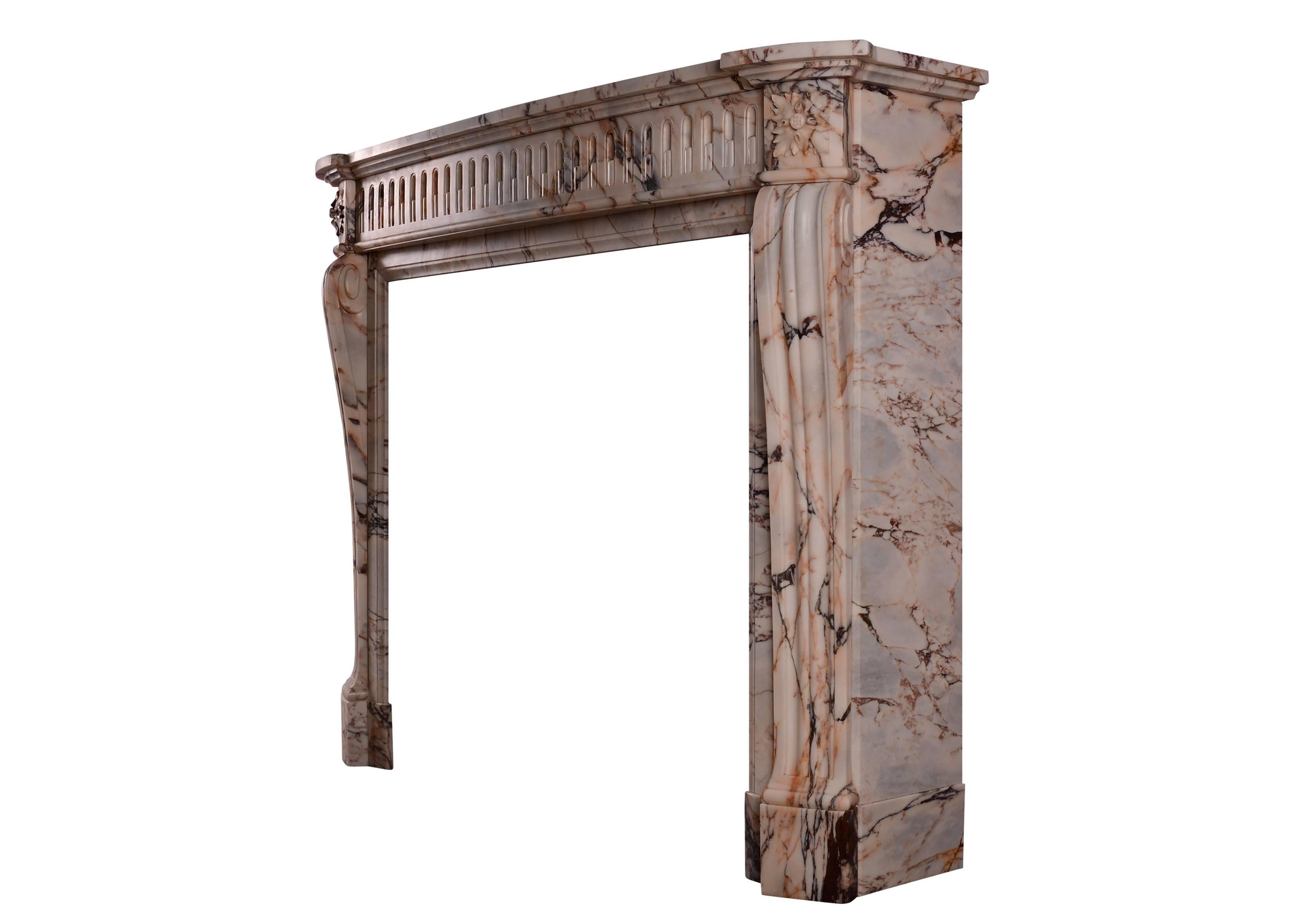 19th Century French Louis XVI Style Fireplace in Veined Marble 2