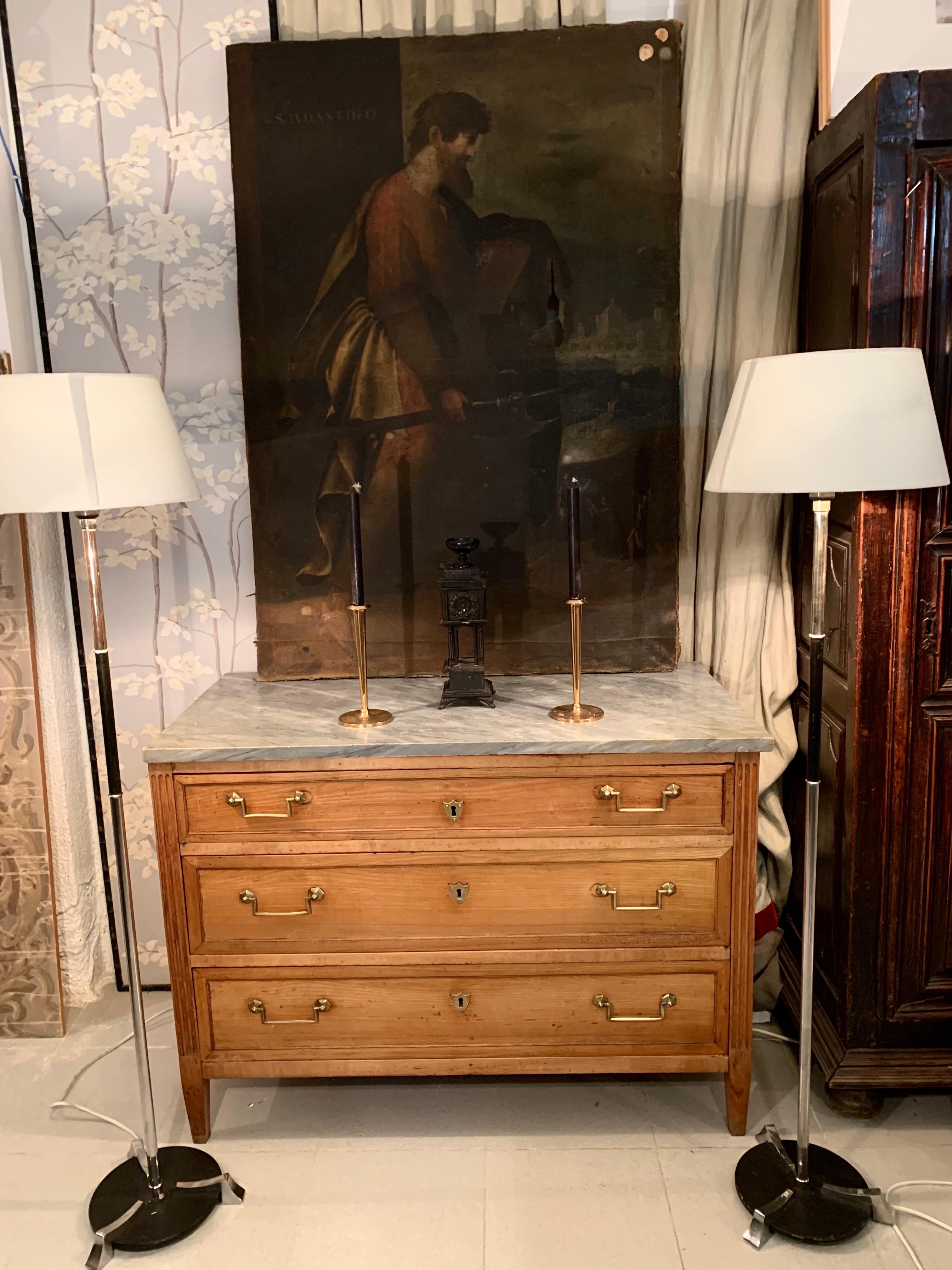 19th Century French Louis XVI Style Fruitwwod and Marble Top Commode For Sale 11