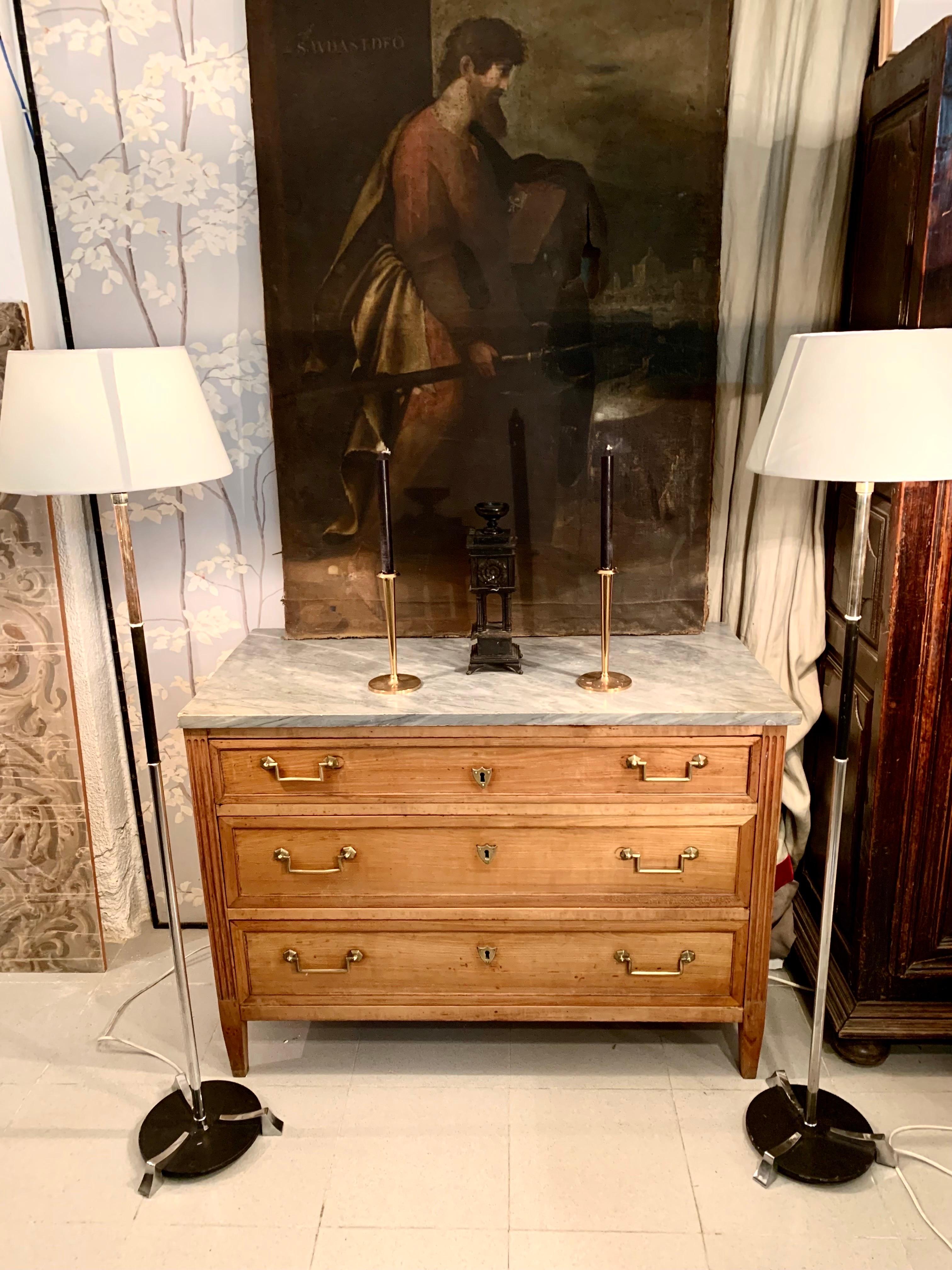 19th Century French Louis XVI Style Fruitwwod and Marble Top Commode For Sale 13