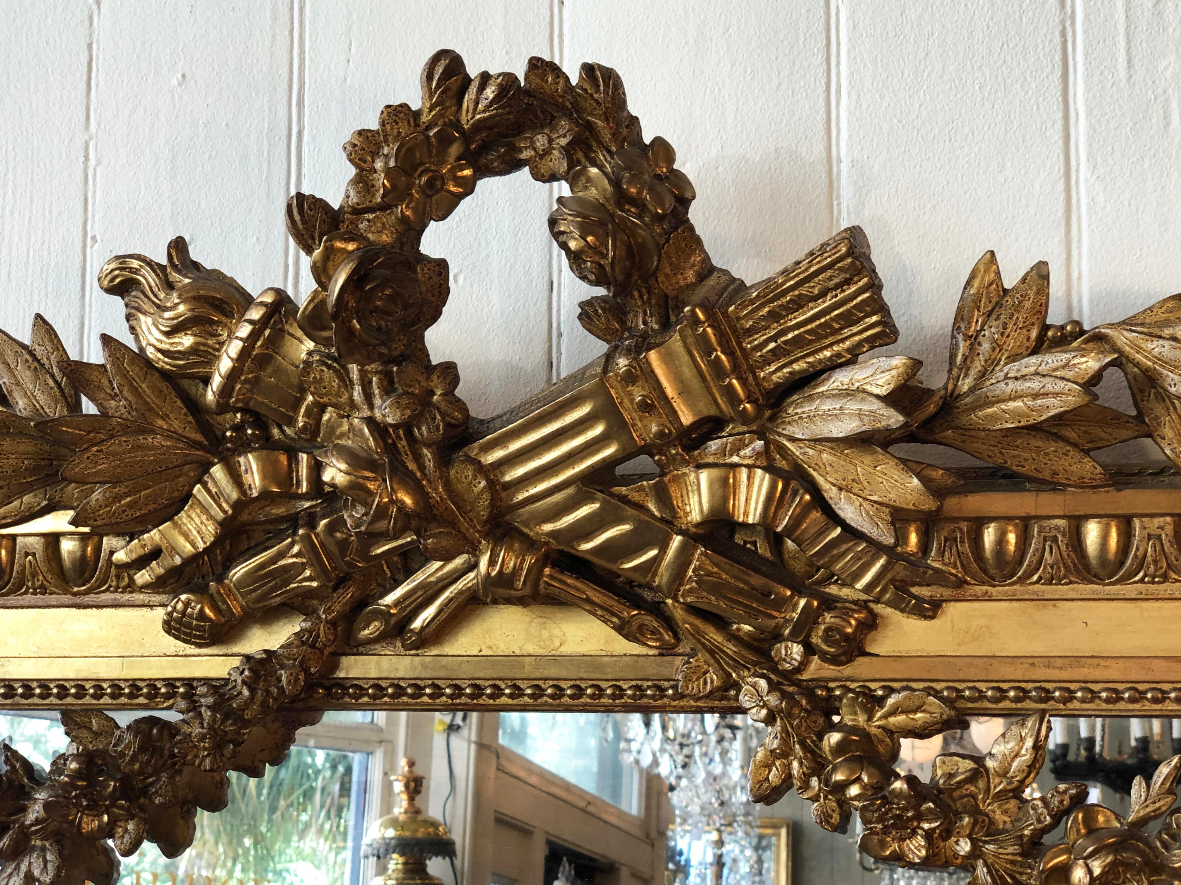 19th Century French Louis XVI Style Gilded Mirror In Good Condition For Sale In Charleston, SC