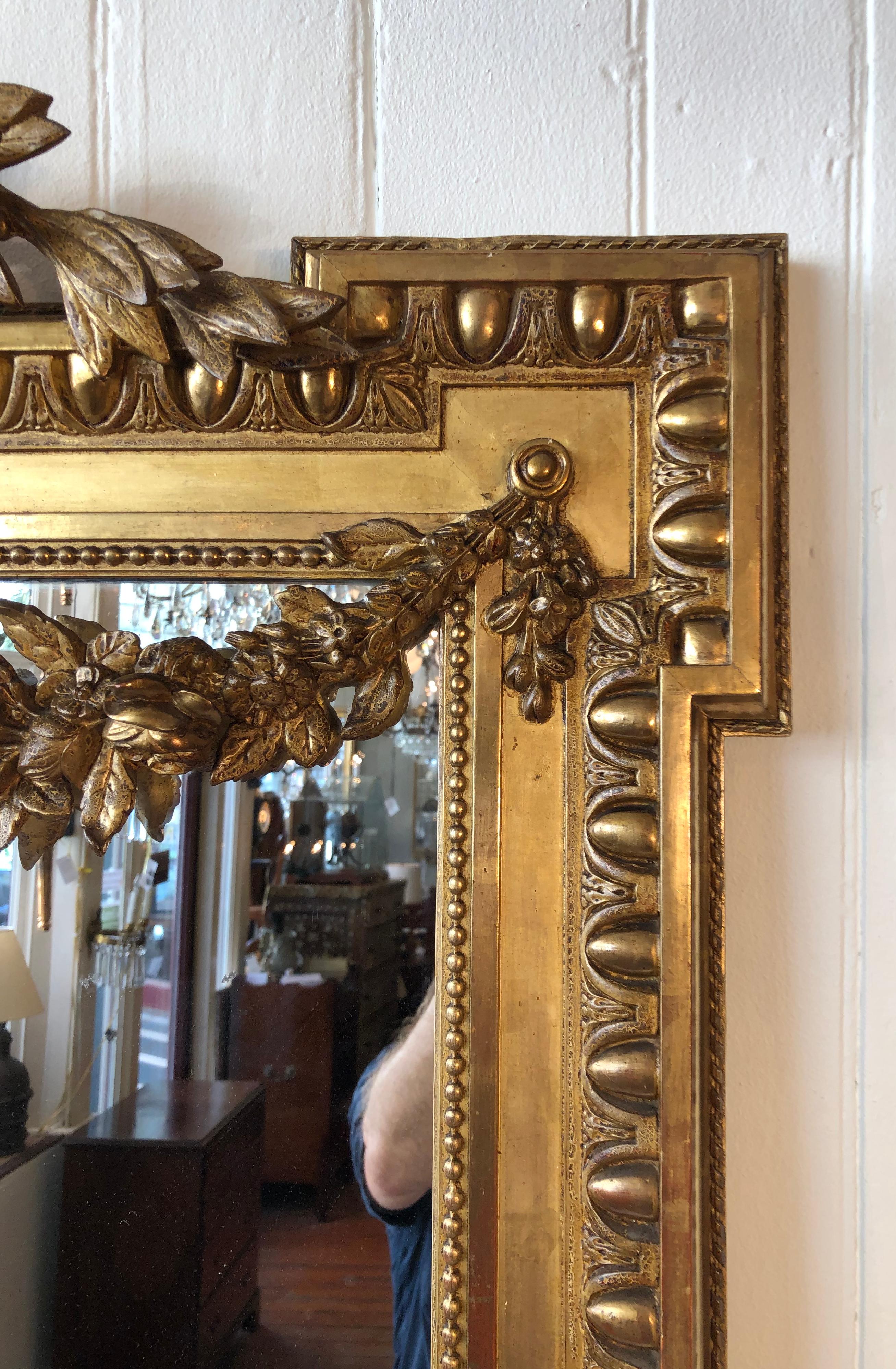 Gesso 19th Century French Louis XVI Style Gilded Mirror For Sale