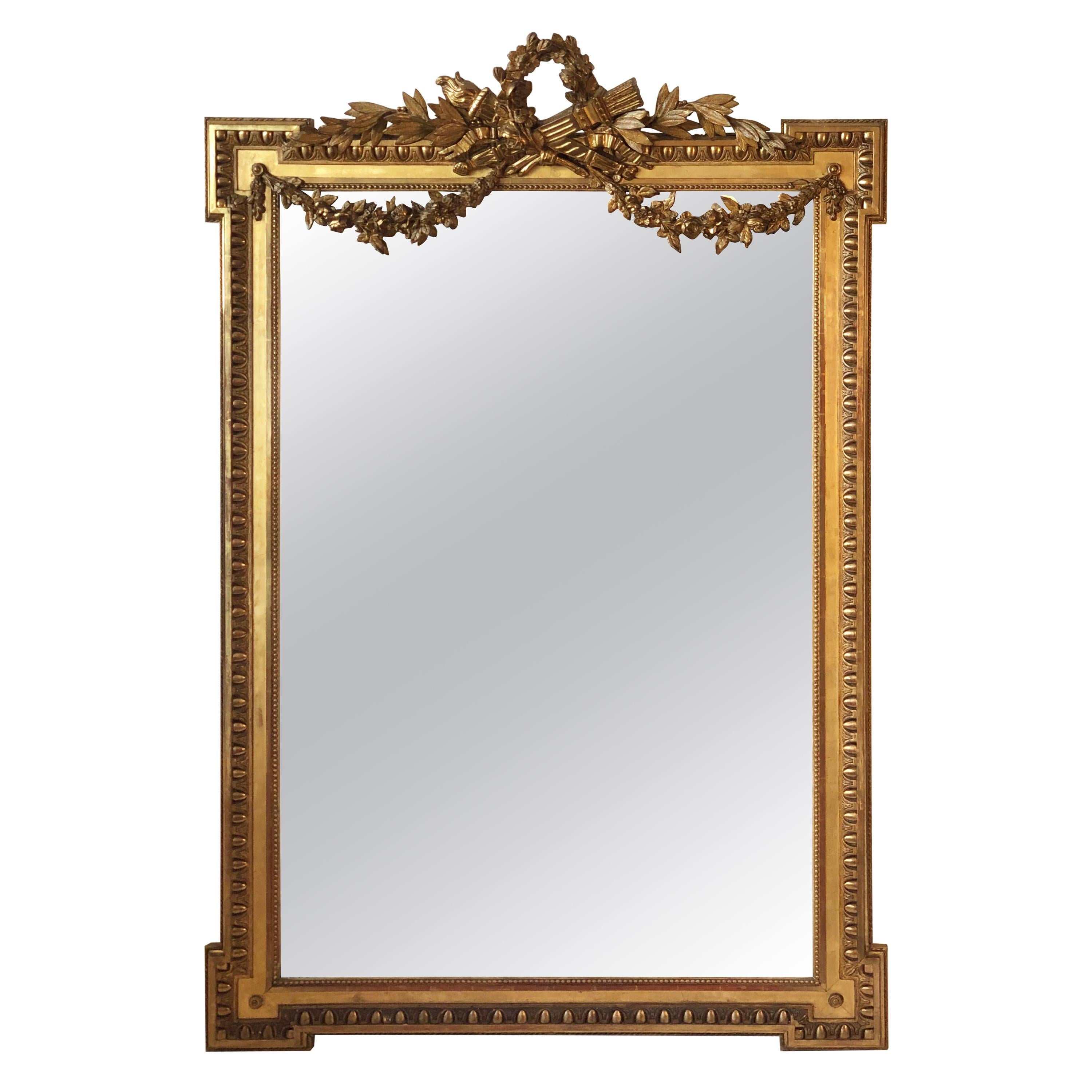 19th Century French Louis XVI Style Gilded Mirror For Sale