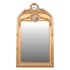 Antique 19th Century French Louis XVI Style Gilt and Carved Trumeau Mirror