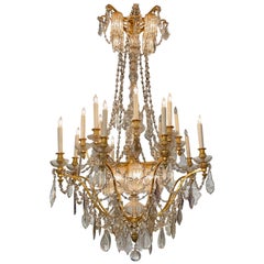 19th Century French Louis XVI Style Gilt Bronze and Crystal 20-Light Chandelier