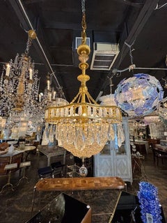 19th Century French Louis XVI Style Gilt Bronze and Crystal Basket Chandelier