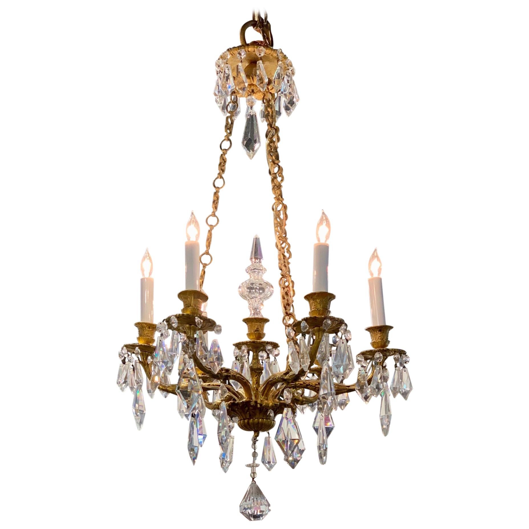 19th Century French Louis XVI Style Gilt Bronze and Crystal Chandelier
