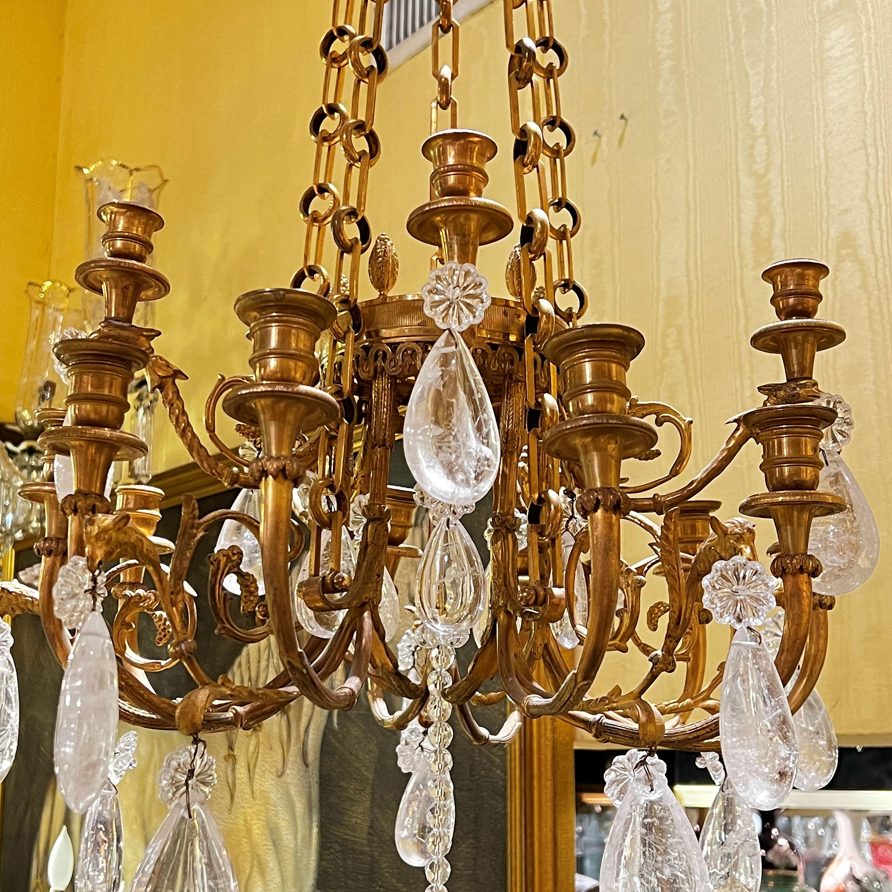 19th Century French Louis XVI Style Gilt Bronze and Rock Crystal Chandelier In Good Condition For Sale In New York, NY