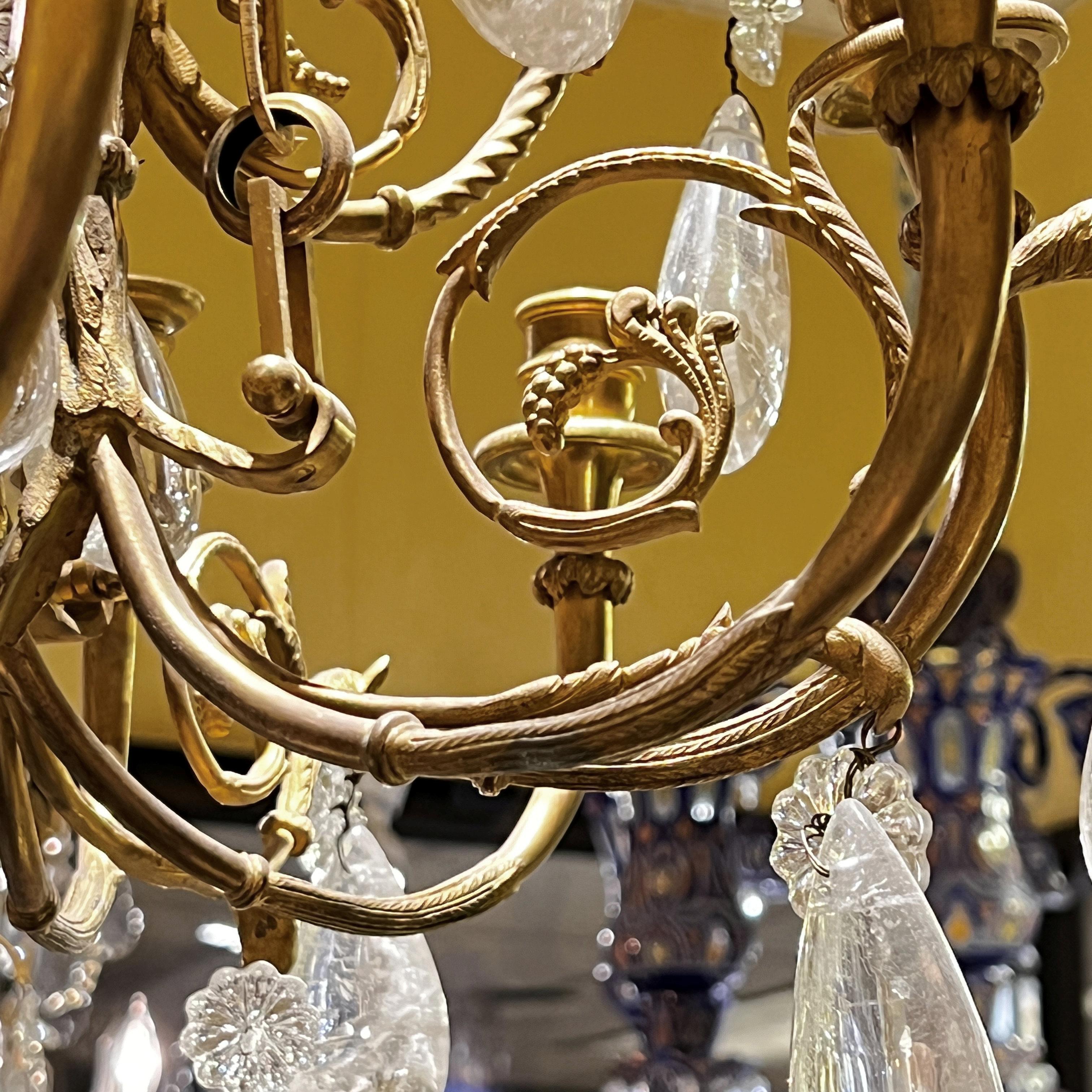 19th Century French Louis XVI Style Gilt Bronze and Rock Crystal Chandelier For Sale 4