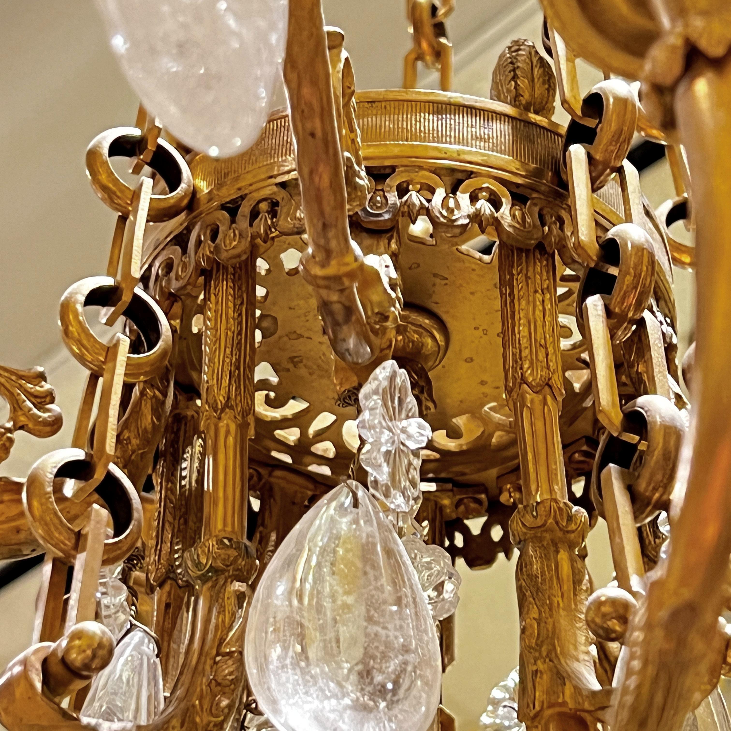 19th Century French Louis XVI Style Gilt Bronze and Rock Crystal Chandelier For Sale 5