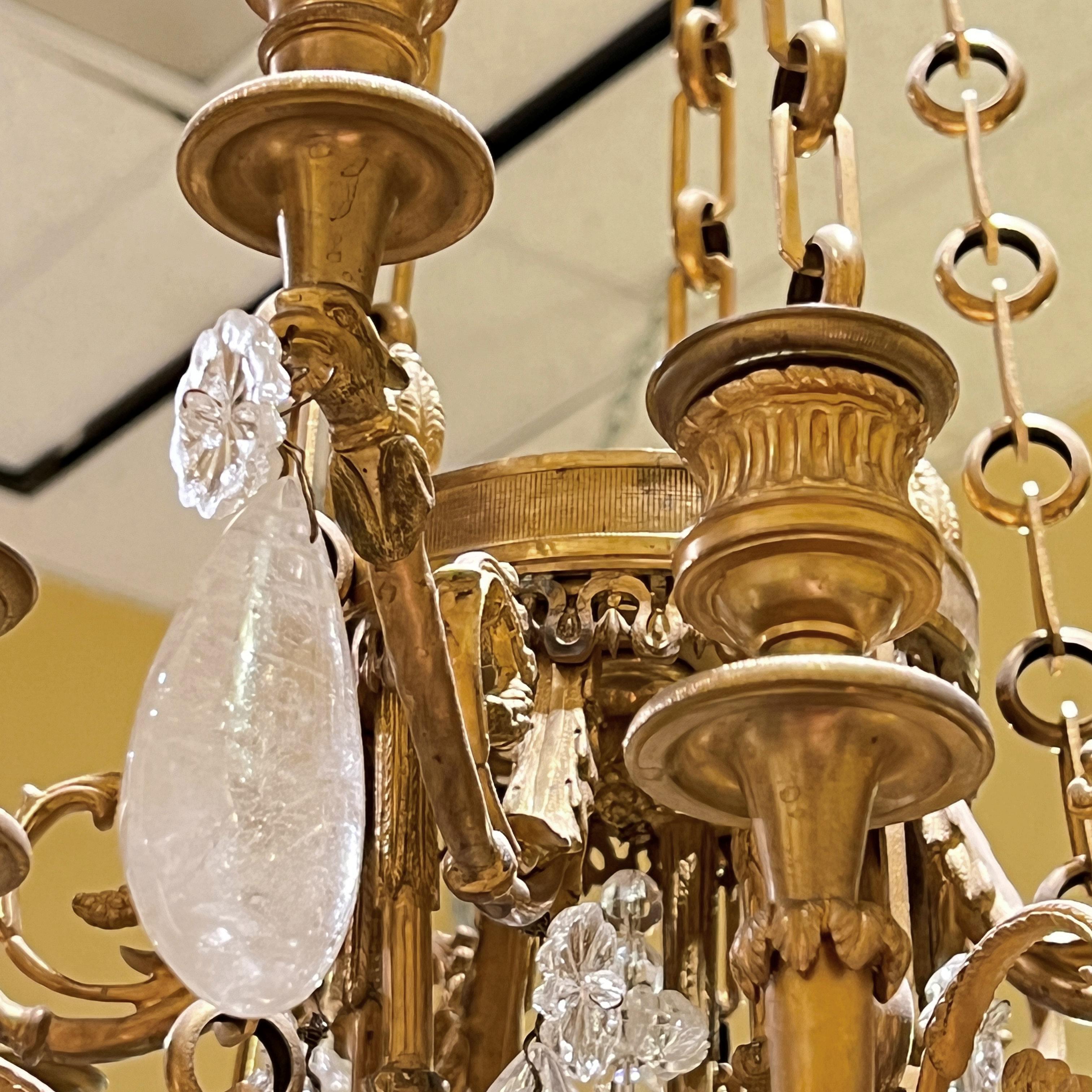 19th Century French Louis XVI Style Gilt Bronze and Rock Crystal Chandelier For Sale 6