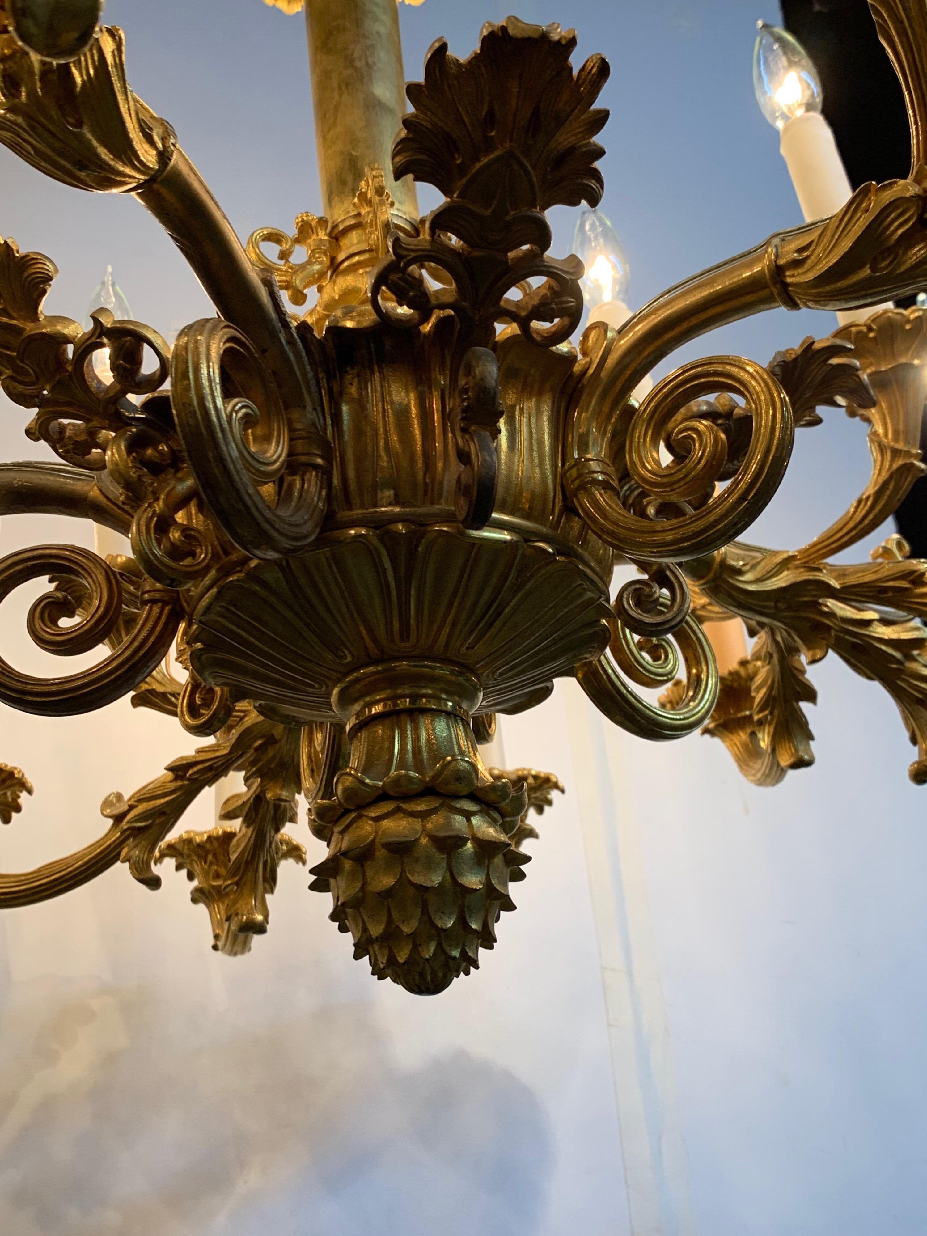 Beautiful 24 light 19th century French Louis XVI style bronze chandelier. Very fine detail and quality on this fixture. Stunning!