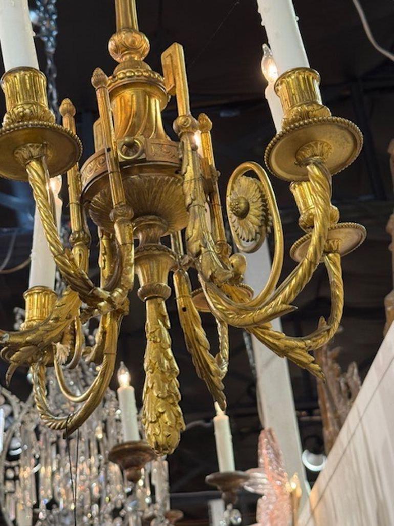 Lampadario francese del XIX secolo in stile Luigi XVI in bronzo dorato In condizioni buone in vendita a Dallas, TX