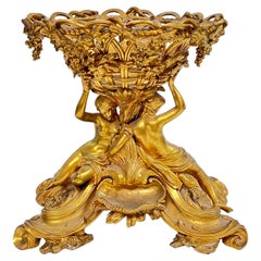 19th Century French Louis XVI style Gilt Bronze Figural Centerpiece Bowl