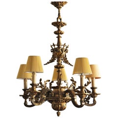 Antique 19th Century French Louis XVI Style Gilt Bronze Five-Arm Chandelier