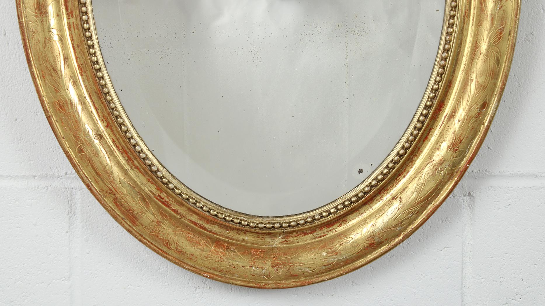 19th Century French Louis XVI Style Gilt Oval Mirror Circa 1840