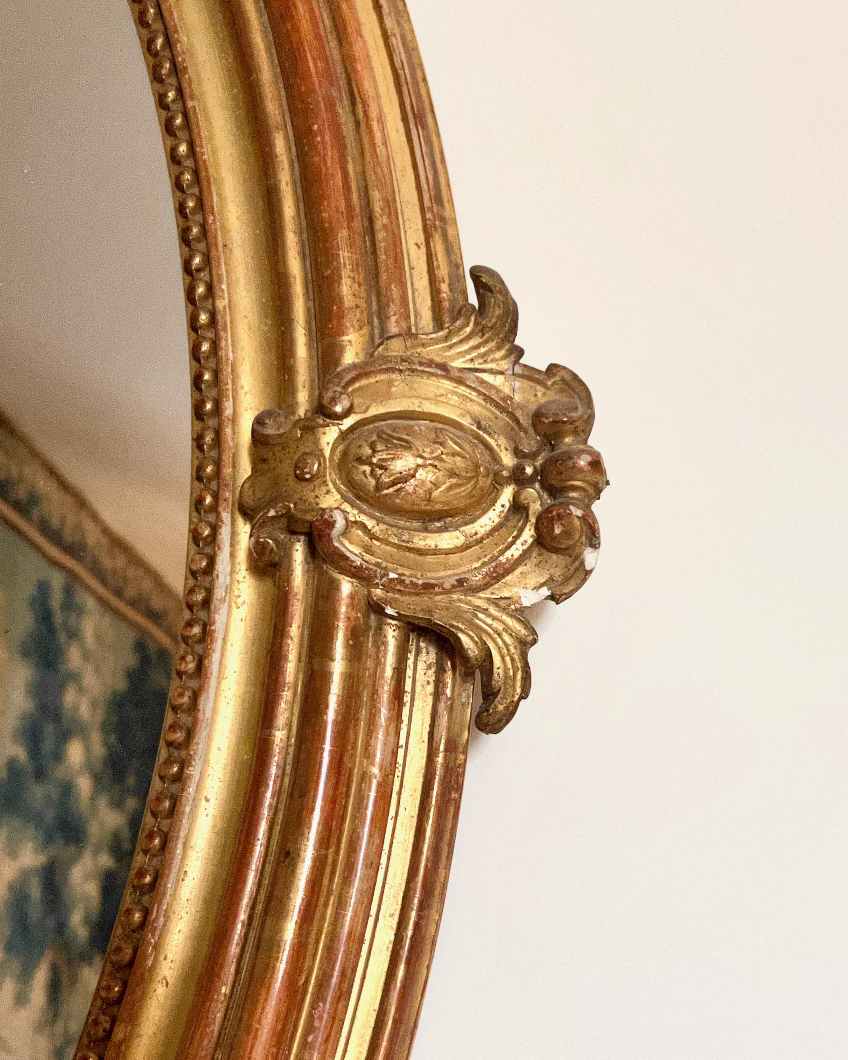 19th Century French Louis XVI Style Gilt Oval Mirror For Sale 2