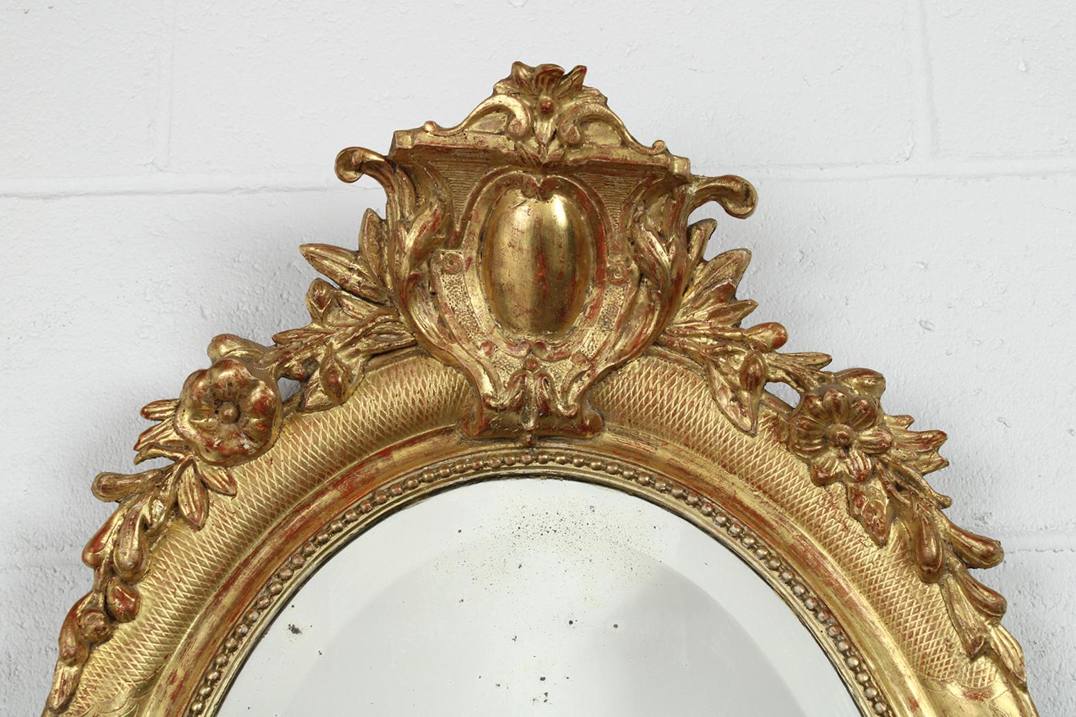 Polished French Louis XVI Style Gilt Oval Mirror Circa 1840