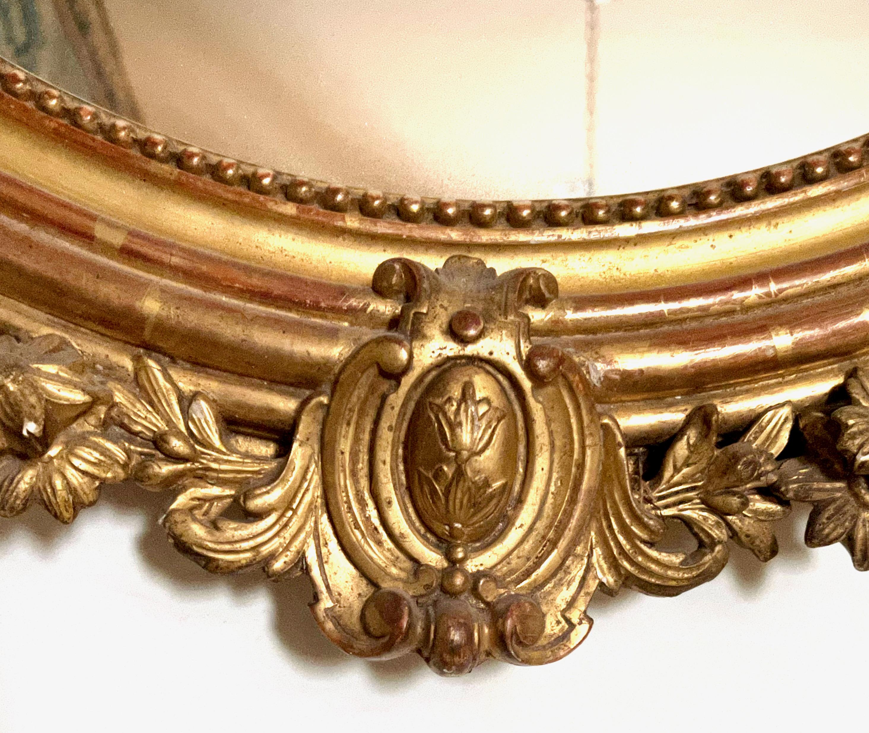 19th Century French Louis XVI Style Gilt Oval Mirror For Sale 5
