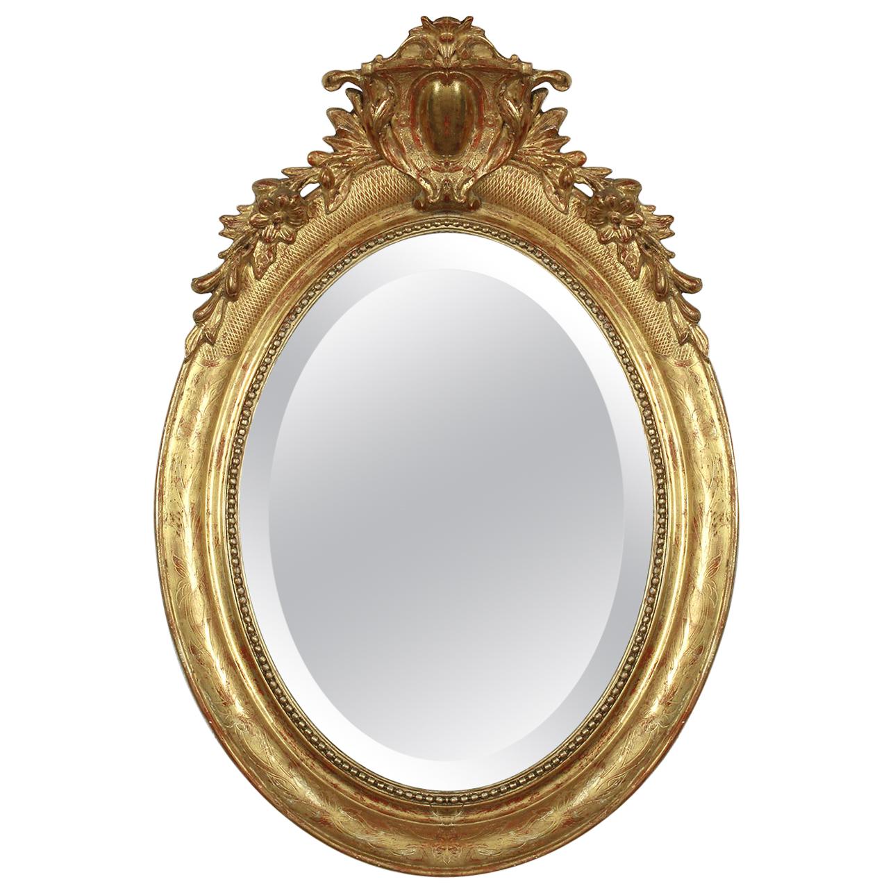 French Louis XVI Style Gilt Oval Mirror Circa 1840