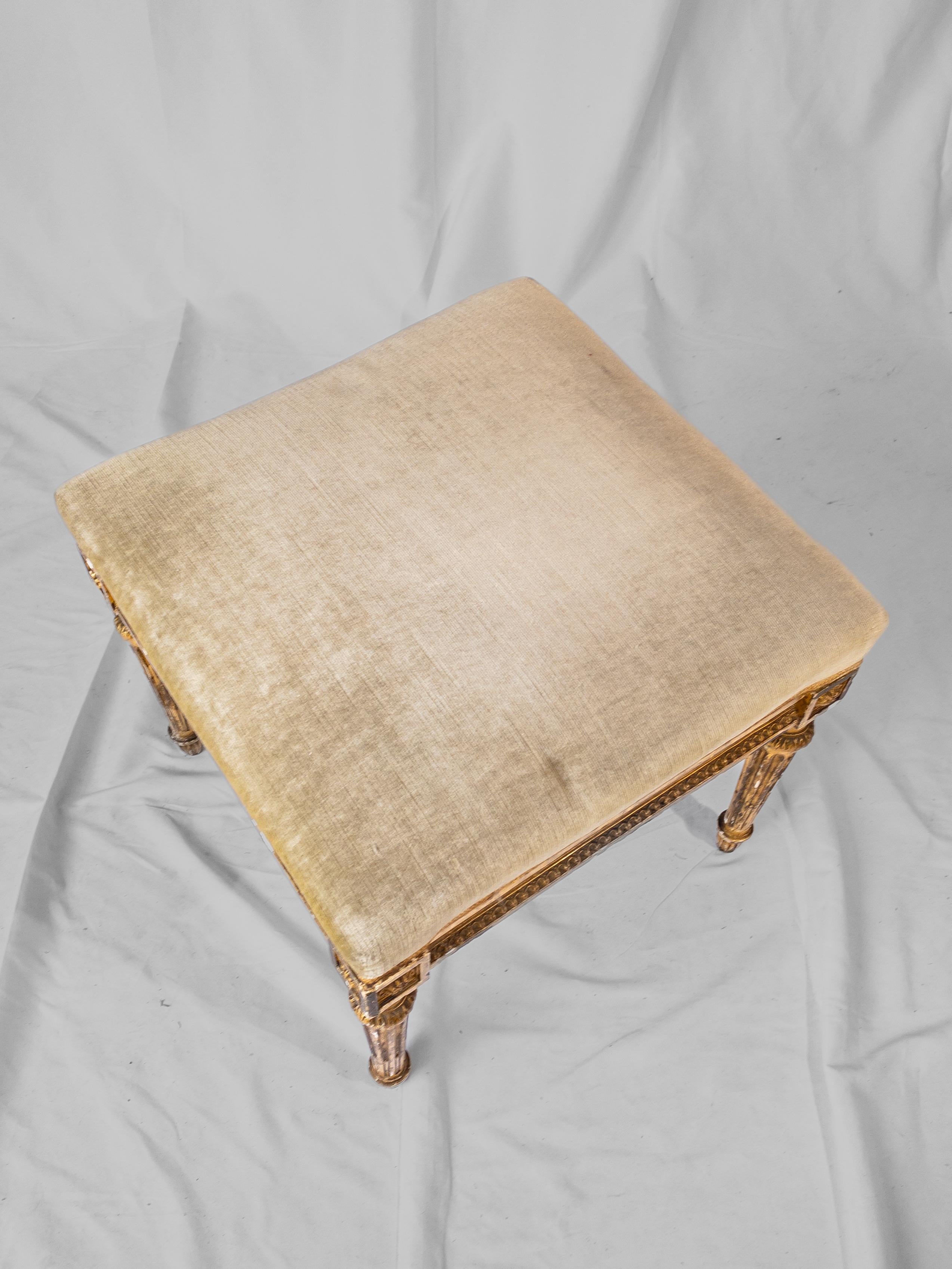 Fabric 19th Century French Louis XVI Style Gilt Stool