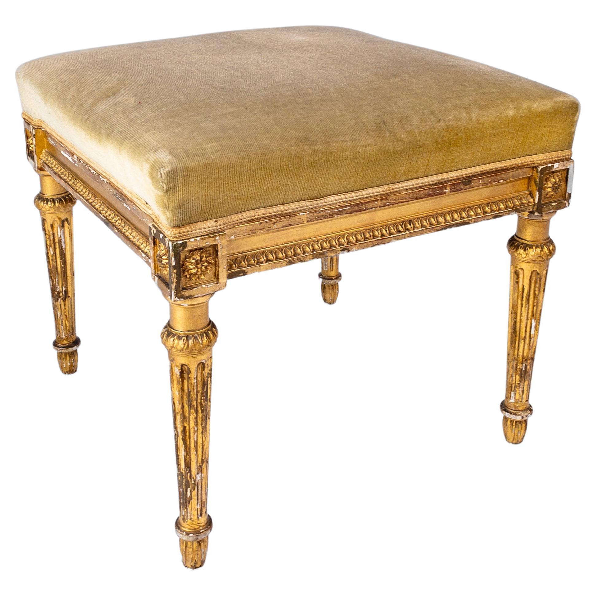 Tabouret doré de style Louis XVI français du 19ème siècle