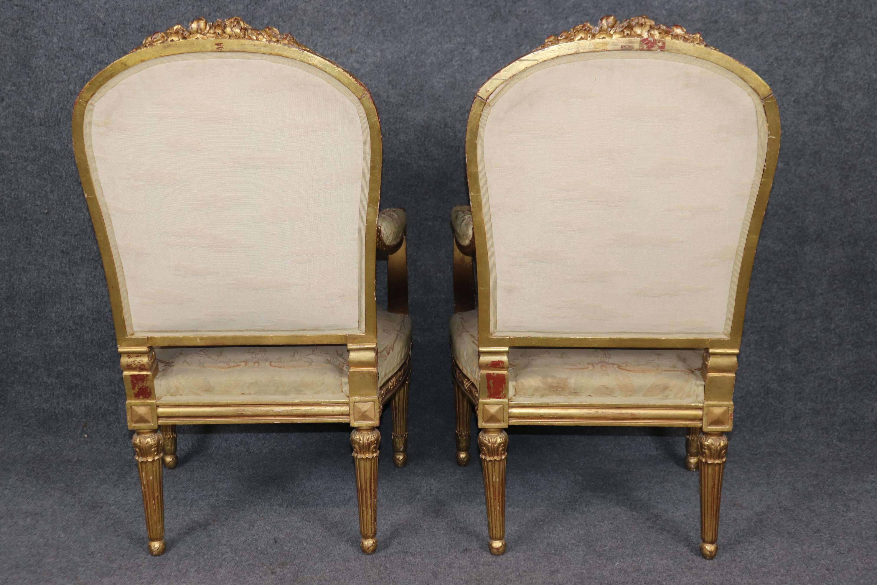 19th Century French Louis XVI Style Gilt Wood Aubusson Parlor Set For Sale 5