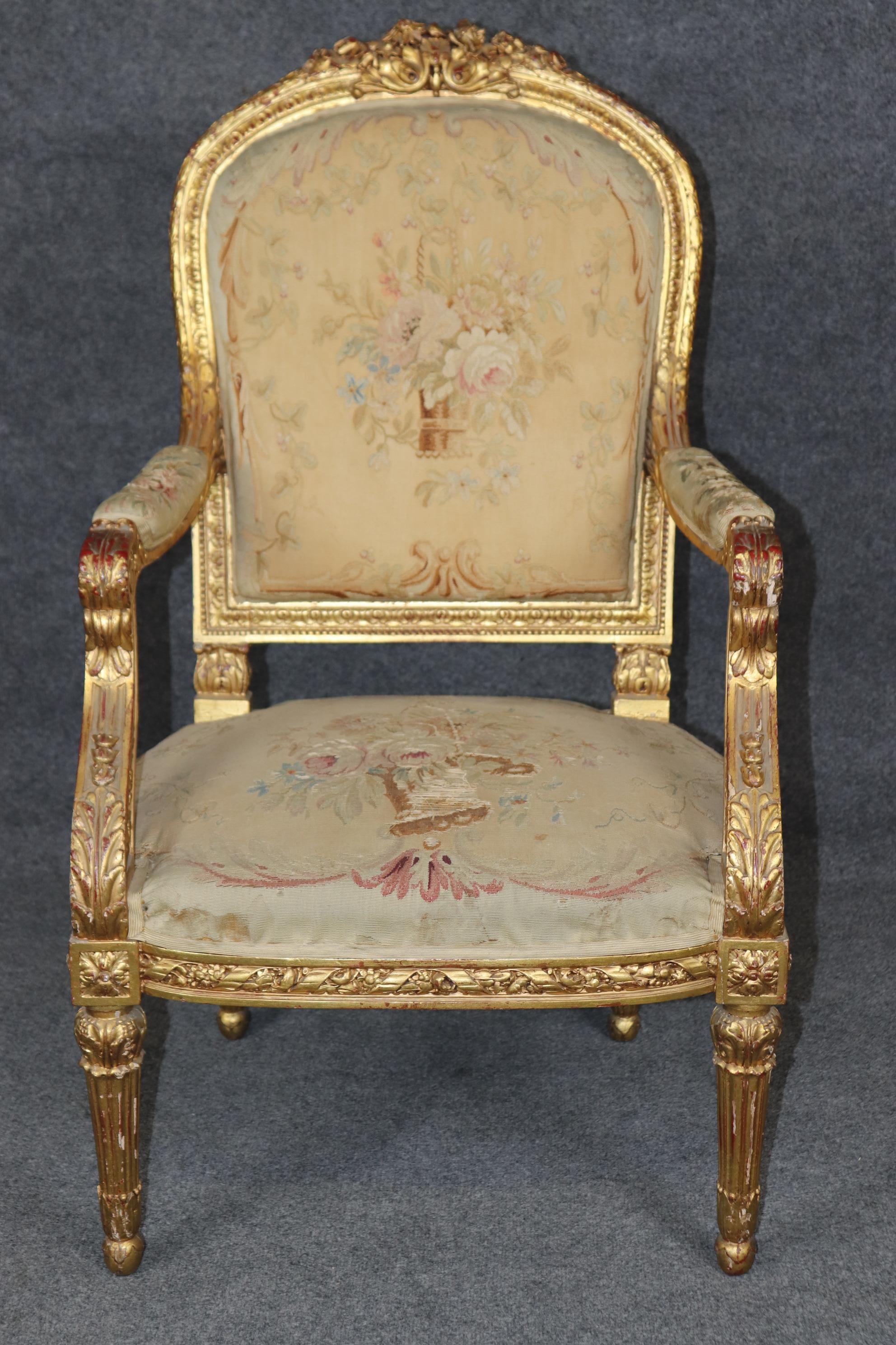19th Century French Louis XVI Style Gilt Wood Aubusson Parlor Set For Sale 6