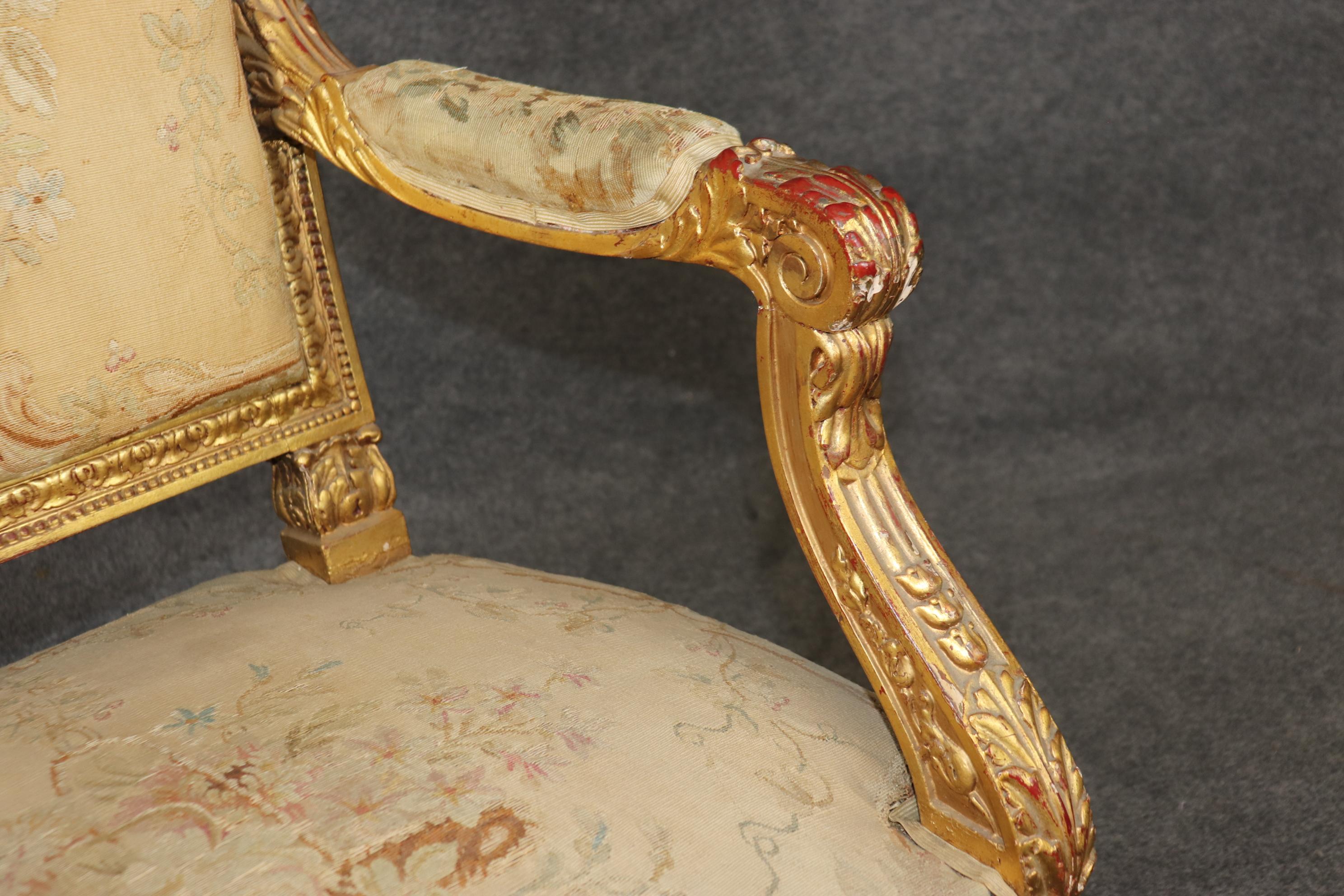 19th Century French Louis XVI Style Gilt Wood Aubusson Parlor Set For Sale 8