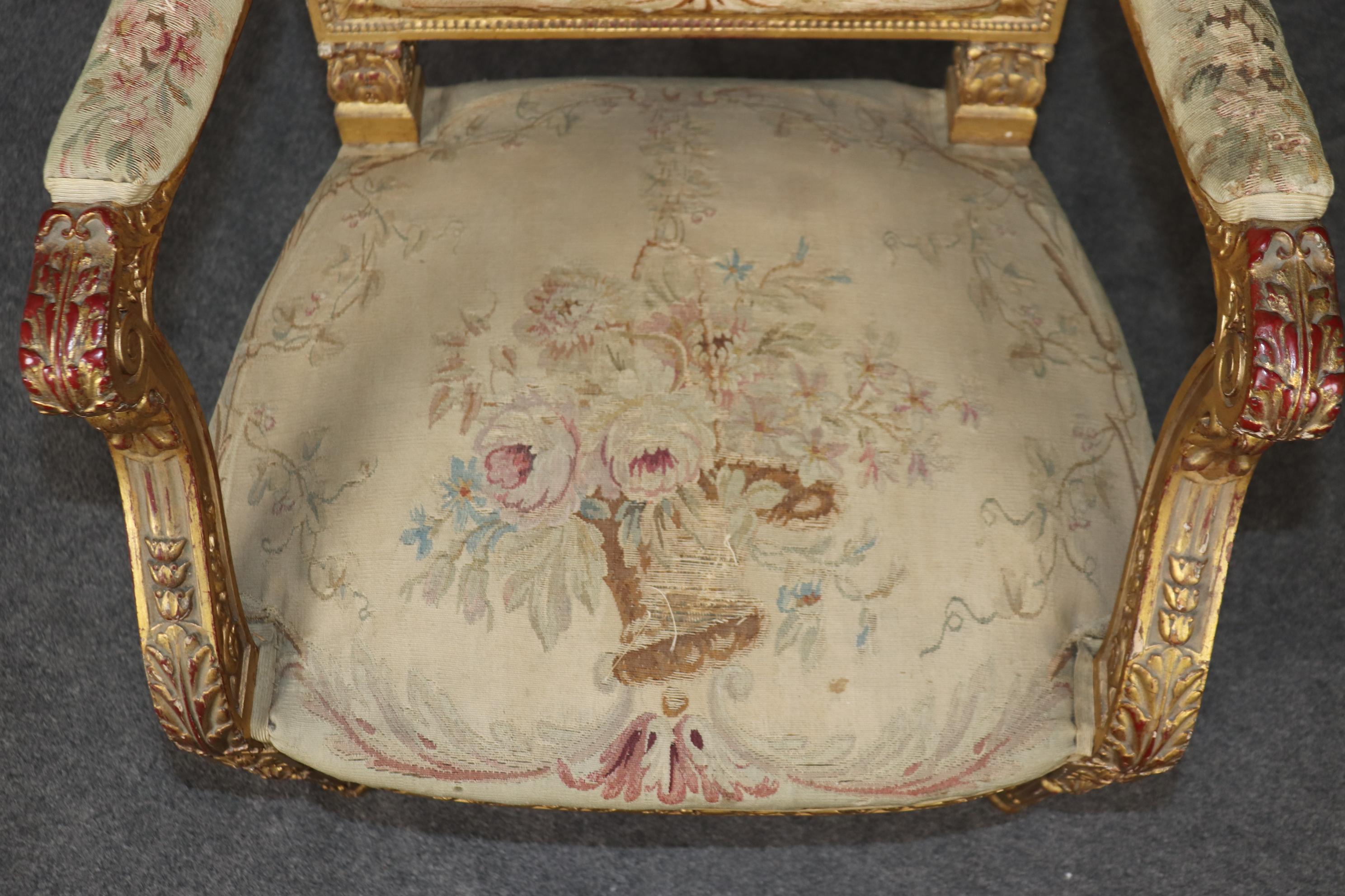 19th Century French Louis XVI Style Gilt Wood Aubusson Parlor Set For Sale 10