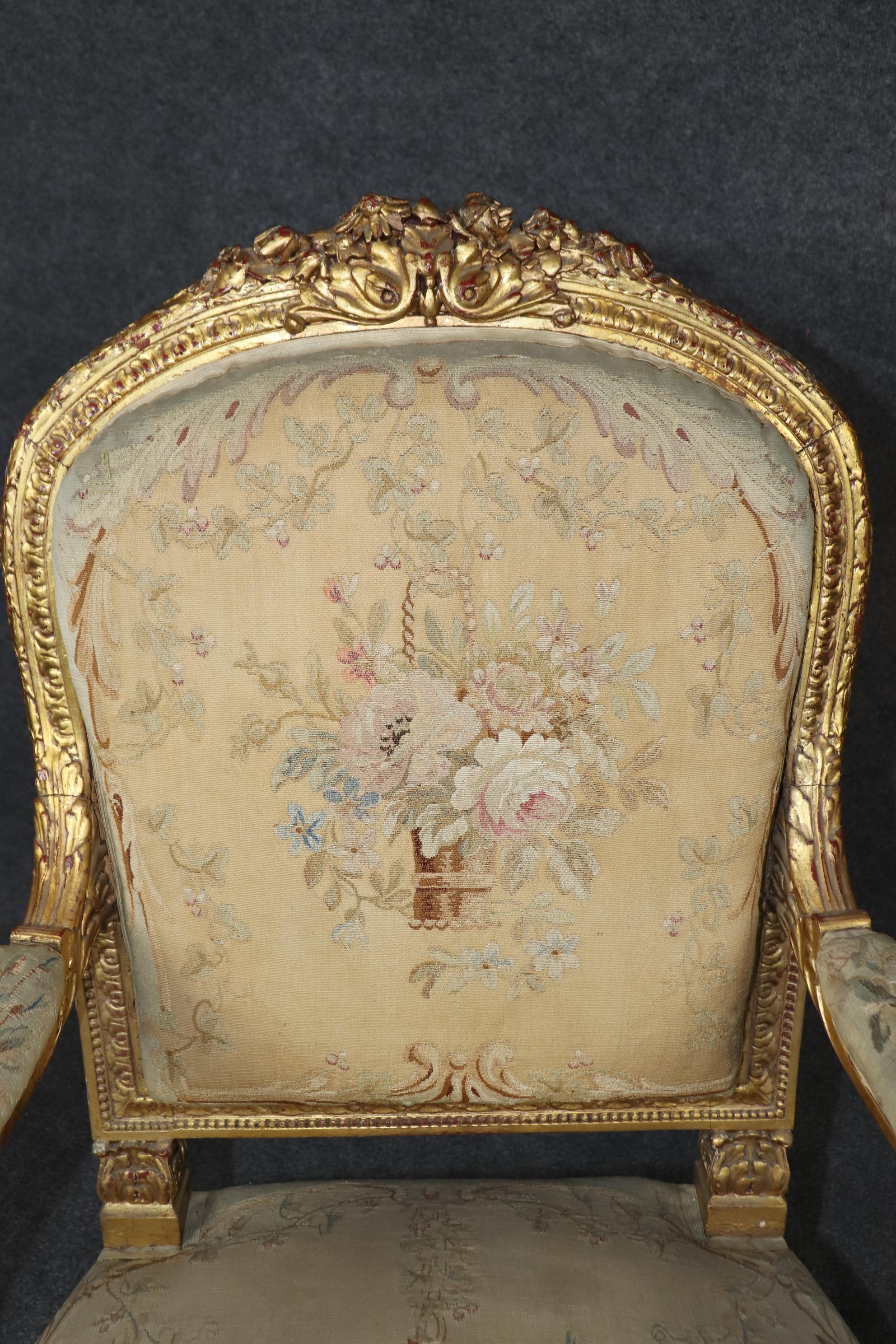 19th Century French Louis XVI Style Gilt Wood Aubusson Parlor Set For Sale 11