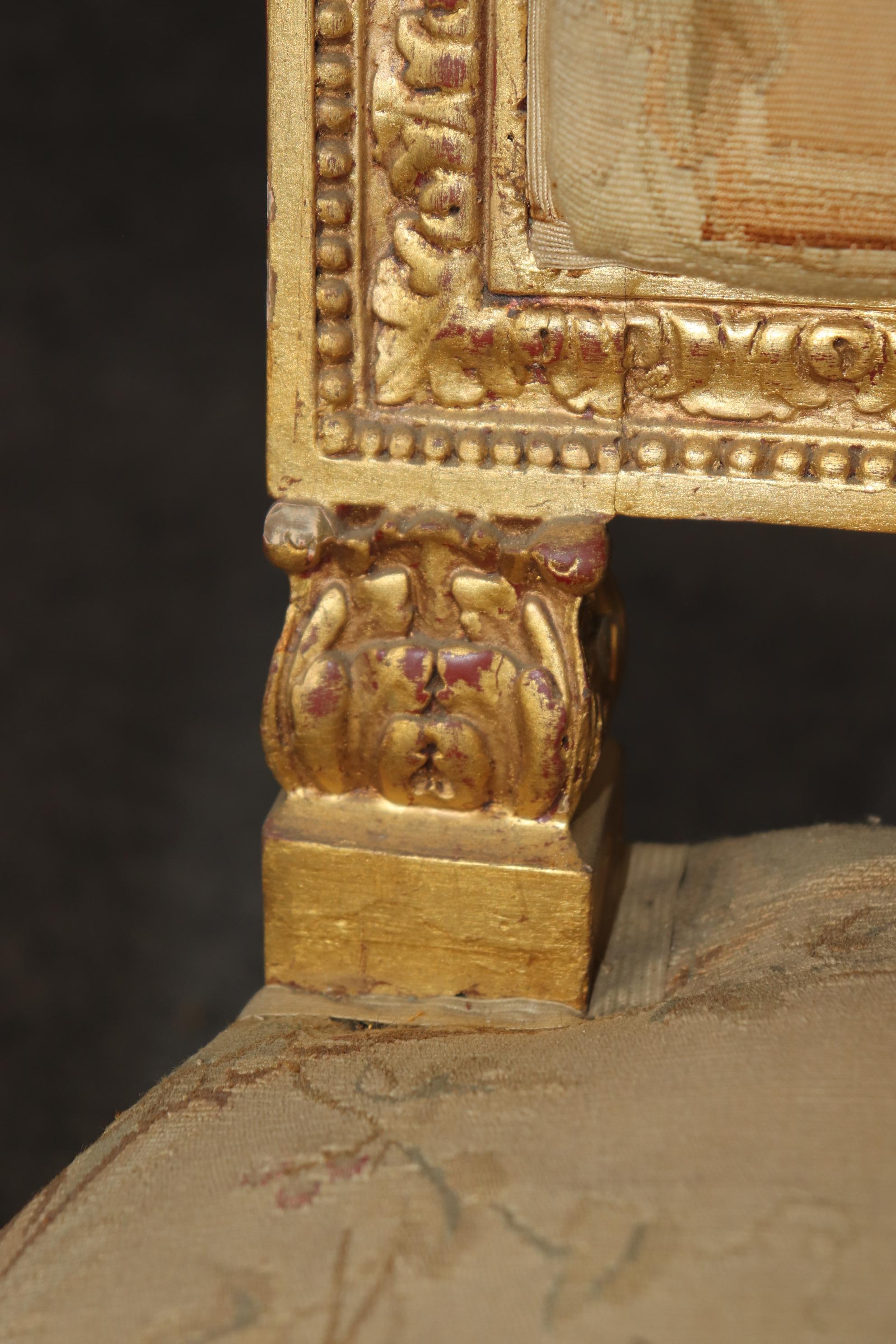 19th Century French Louis XVI Style Gilt Wood Aubusson Parlor Set For Sale 13